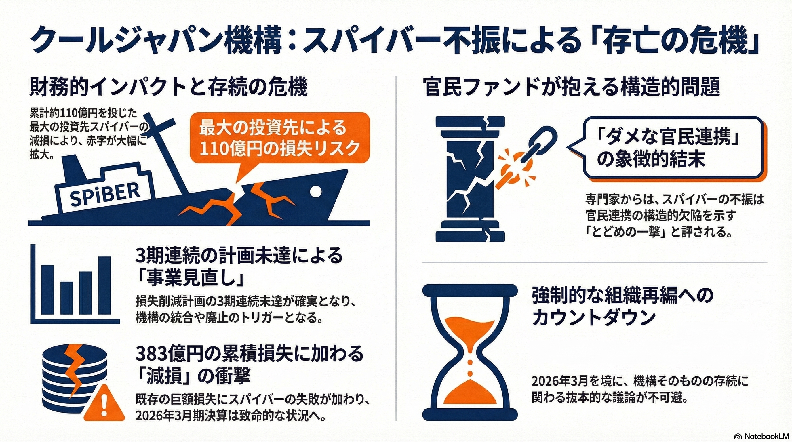 クールジャパンにトドメ。110億出資のスパイバー（Spiber）が360億円の負債を残し、第二会社方式で孫正義長女の新会社に事業譲渡 図表01