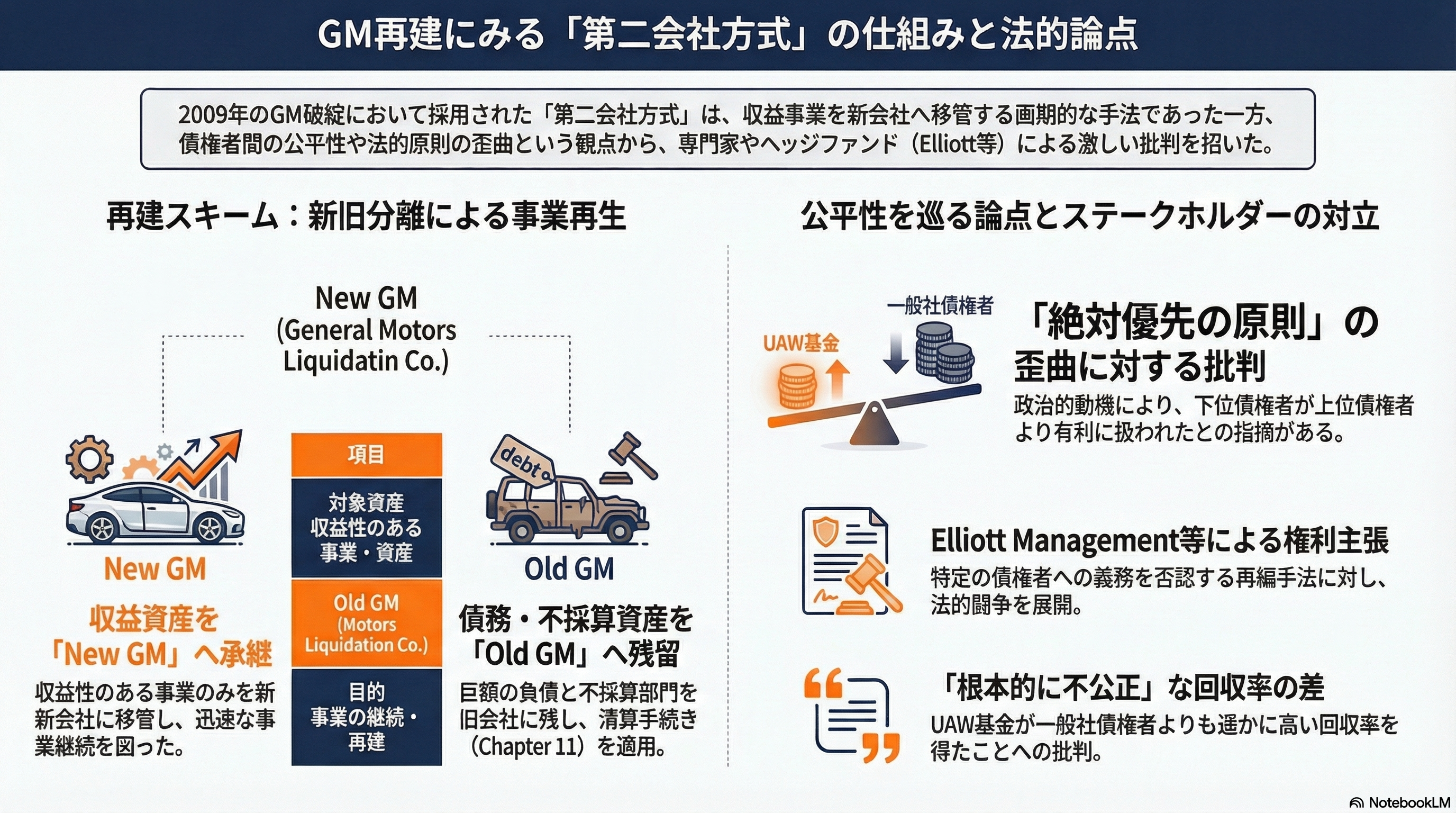 クールジャパンにトドメ。110億出資のスパイバー(Spiber)が360億円の負債を残し、第二会社方式で孫正義長女の新会社に事業譲渡 - GM「新GM」/「旧GM」分離——第二会社方式の最も有名な事例 - 章扉