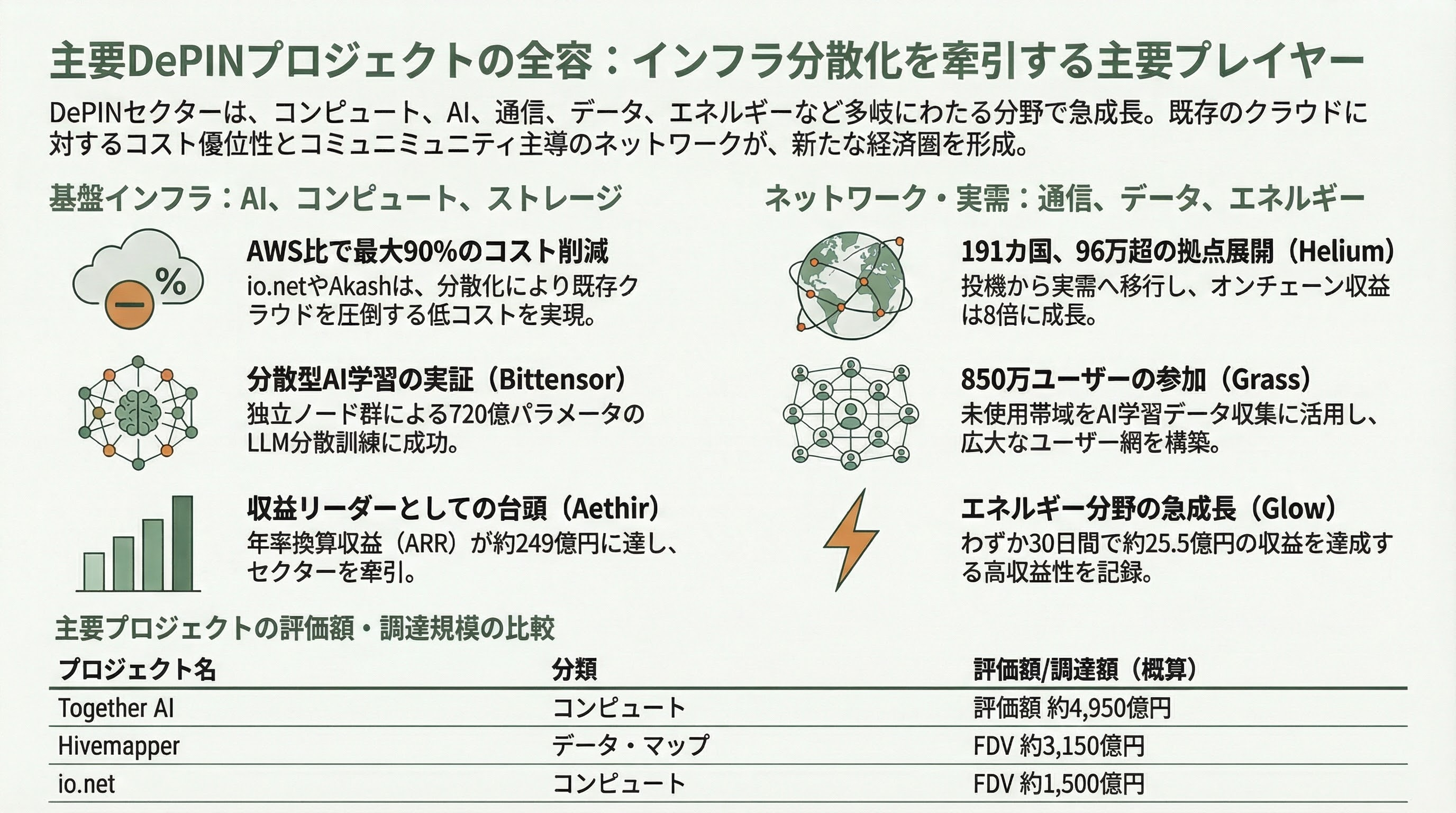 分散型インフラ、推論メッシュ(Global Inference Mesh / DePIN)とは――AI推論の地殻変動と分散コンピューティングの新潮流 - 4. 主要DePINプロジェクトの全容 - 章扉