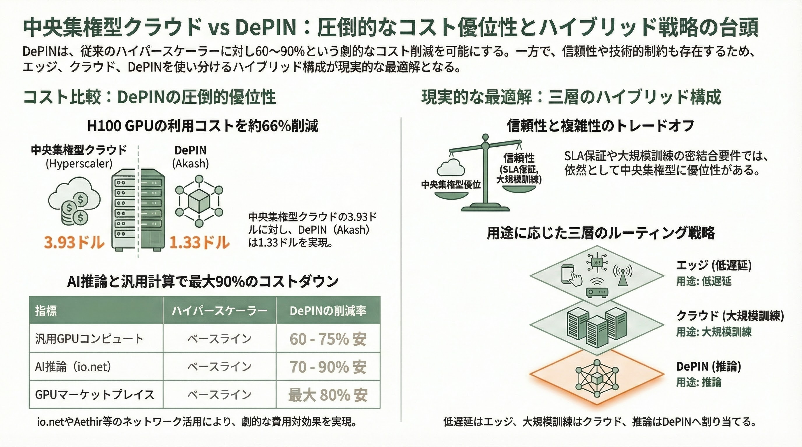 分散型インフラ、推論メッシュ(Global Inference Mesh / DePIN)とは――AI推論の地殻変動と分散コンピューティングの新潮流 - 7. コスト比較――中央集権型クラウド vs DePIN - 章扉