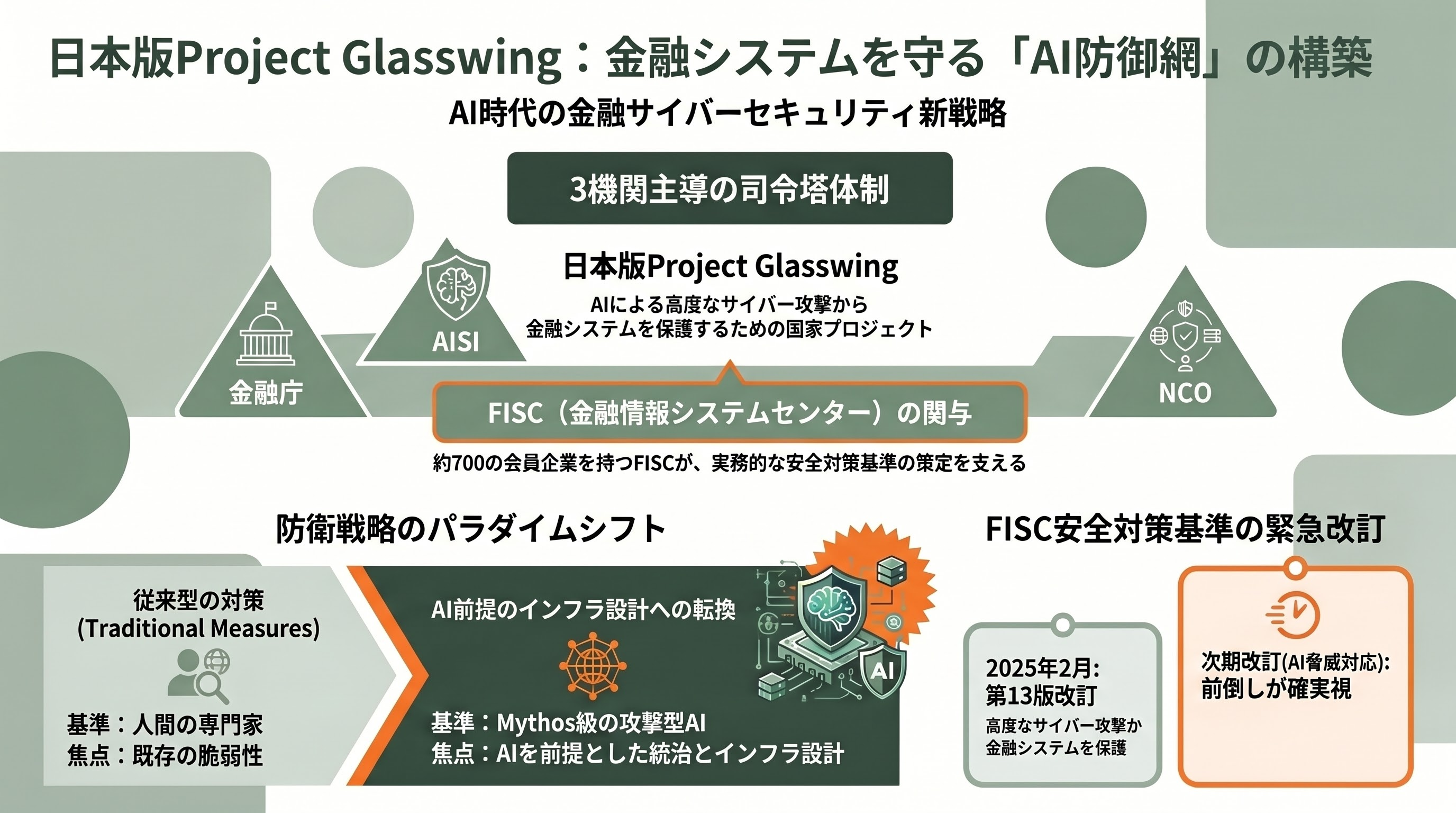 片山さつき金融担当大臣と3メガバング、日本版Project Glasswing設置。神か悪魔か、Claude Mythos(ミソス/ミトス)への備え - 日本版Project Glasswingの輪郭——AISI、NCO、金融庁の三角同盟 - 章扉