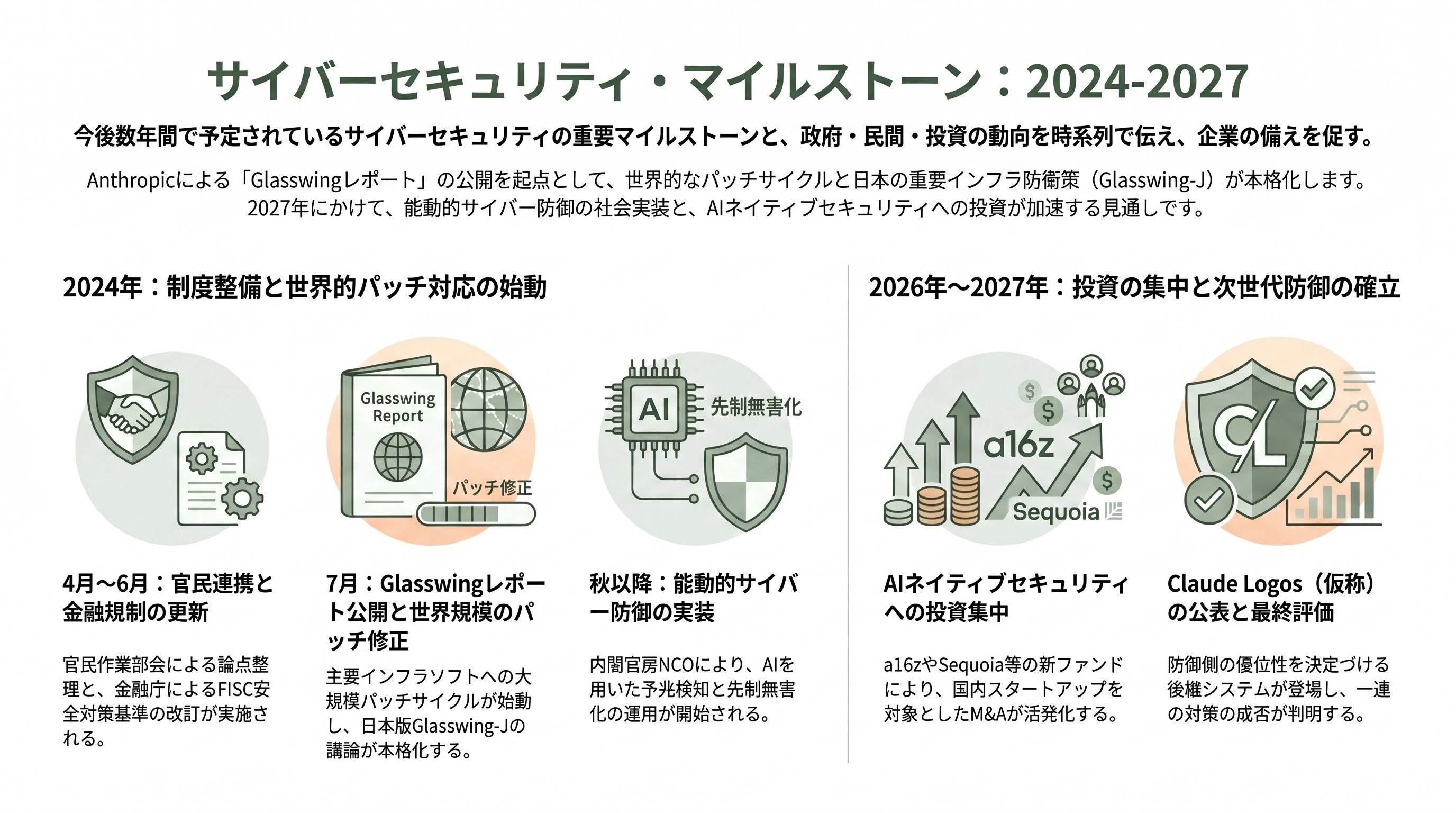 片山さつき金融担当大臣と3メガバング、日本版Project Glasswing設置。神か悪魔か、Claude Mythos(ミソス/ミトス)への備え - 今後の動向——カレンダーで見るマイルストーン - 章扉