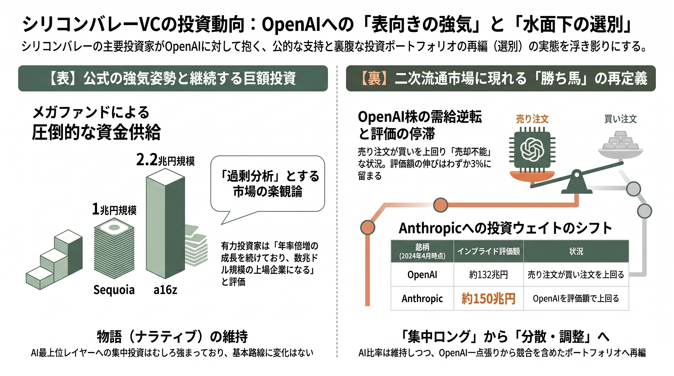 OpenAI、目標未達によりソフトバンクG株式9.86%の暴落。上場計画にも暗雲。 - シリコンバレーVCの受け止め — 表向きの強気と、水面下の選別 - 章扉