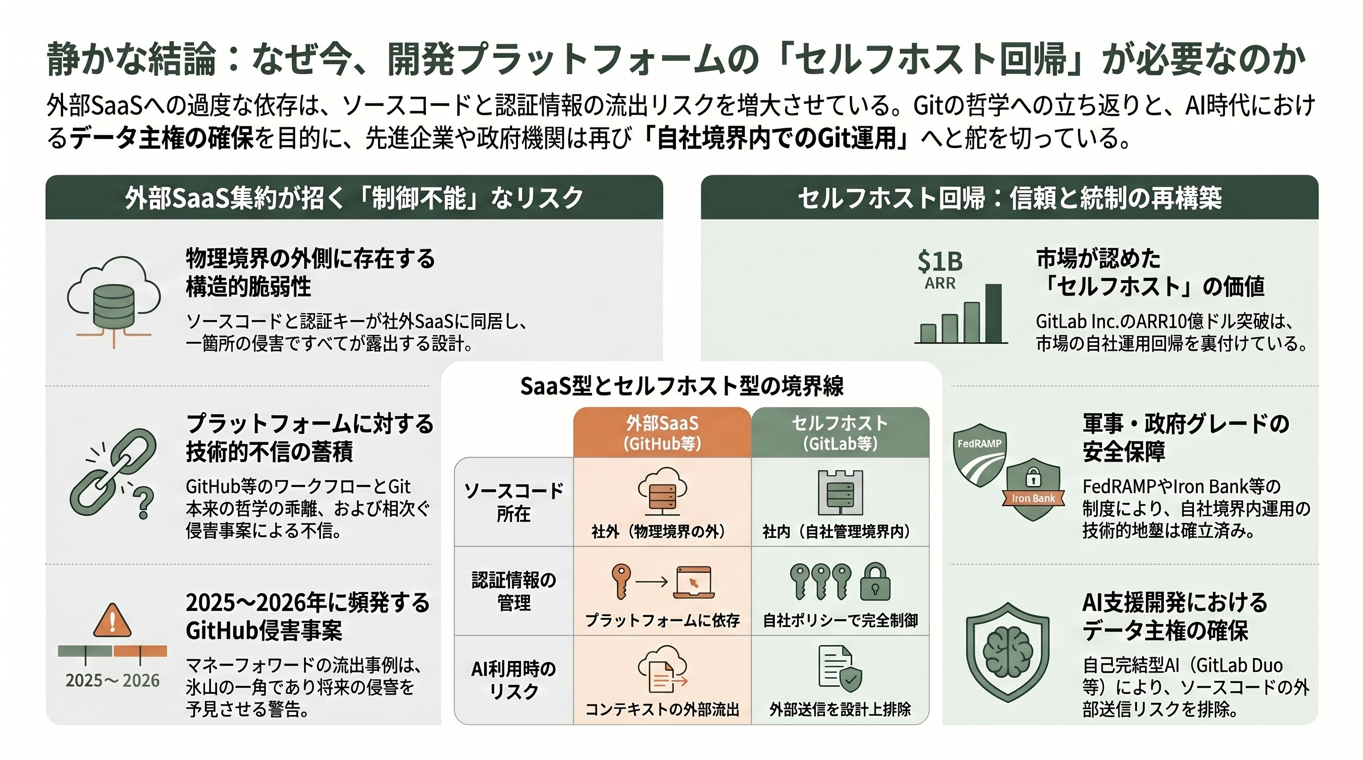 マネーフォワードGitHubソースコード＆個人情報流出。Mythos時代へ備え、企業は直ちにGitLabセルフホストへ - 静かな結論——いま、セルフホストへ - 章扉