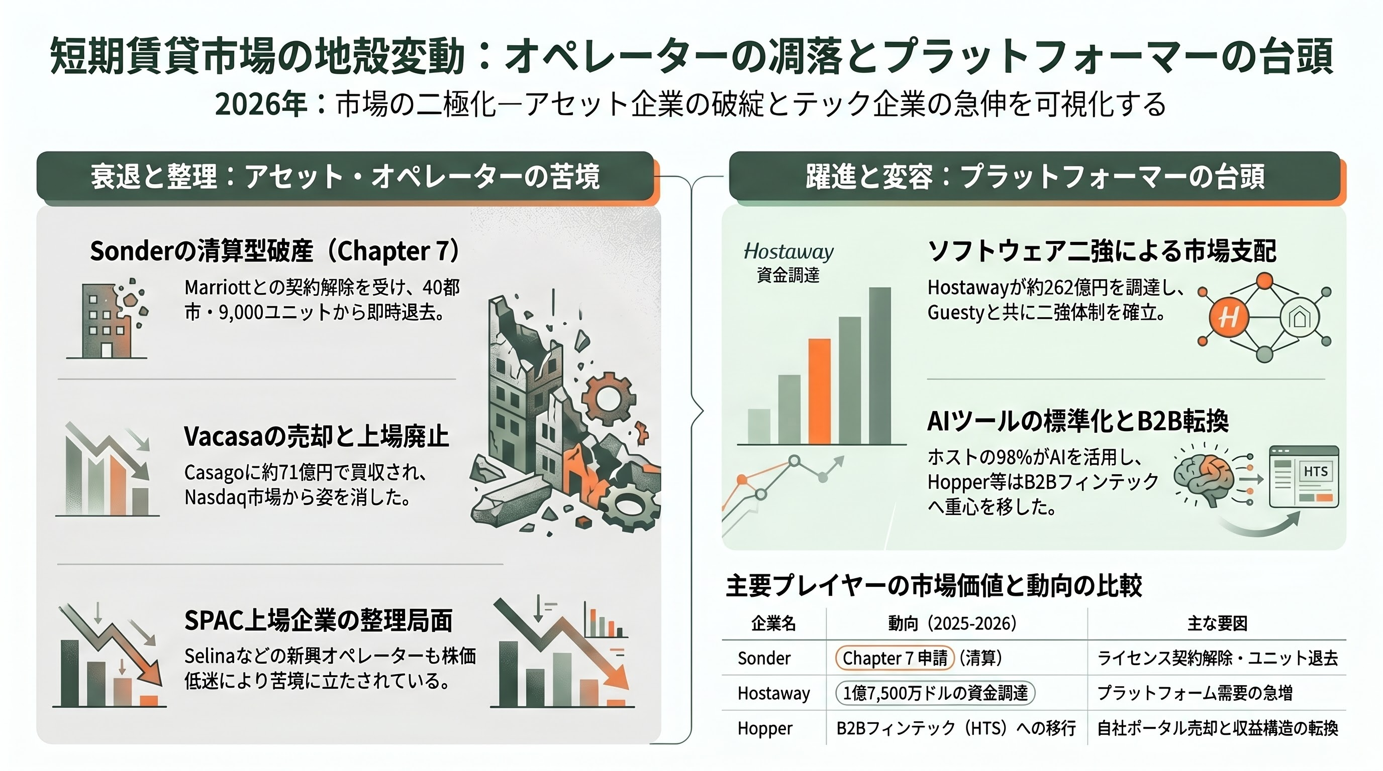 旅行系・トラベルテックの隆盛とネクスト・ユニコーン - 短期賃貸の調整局面——Sonder 破綻、Vacasa 売却、Hostaway 急伸 - 章扉