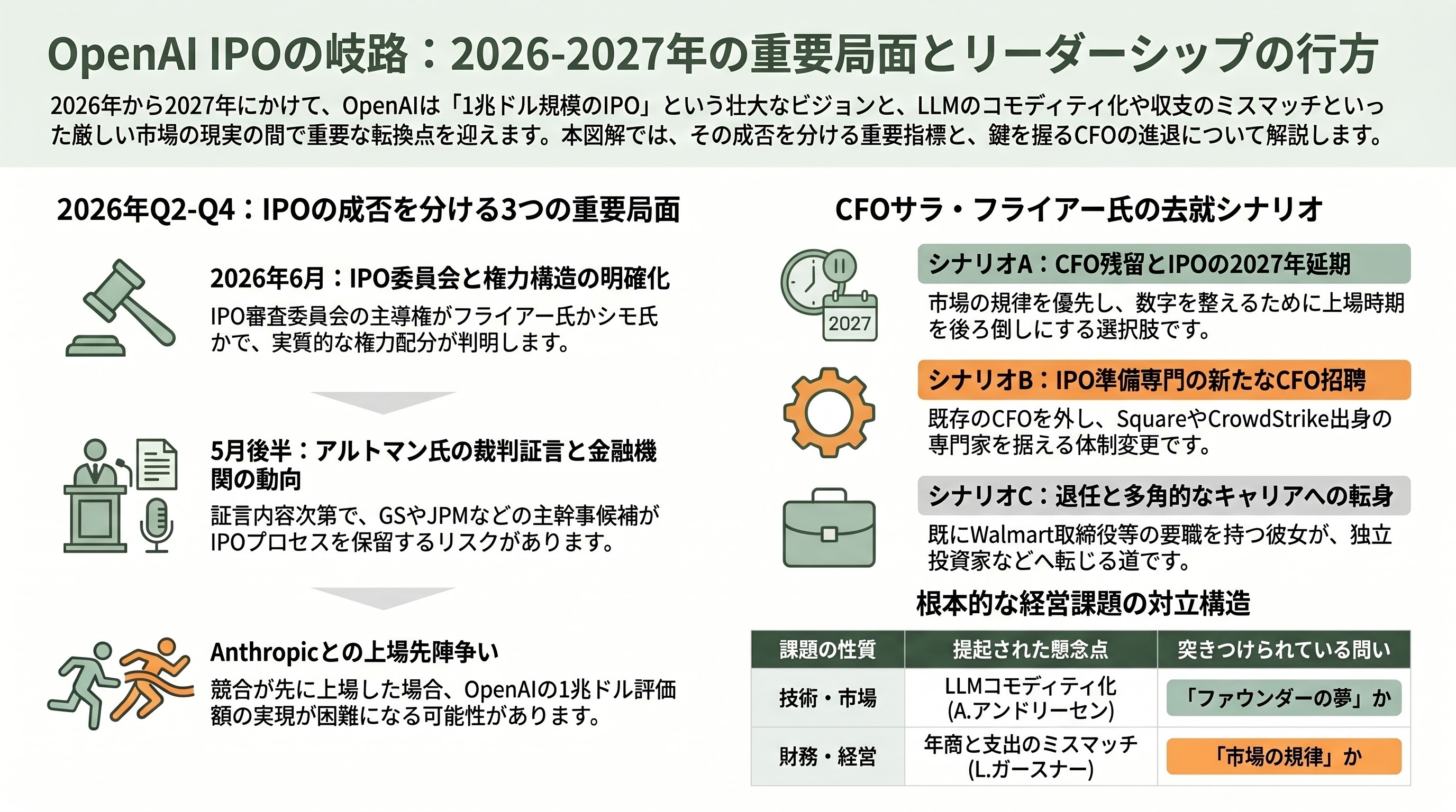 サム・アルトマンと対立。OpenAI最高財務責任者サラ・フライアー（Sarah Friar） - 今後の動き — Q4 2026 vs Q1 2027、そしてフライアーの去就 - 章扉