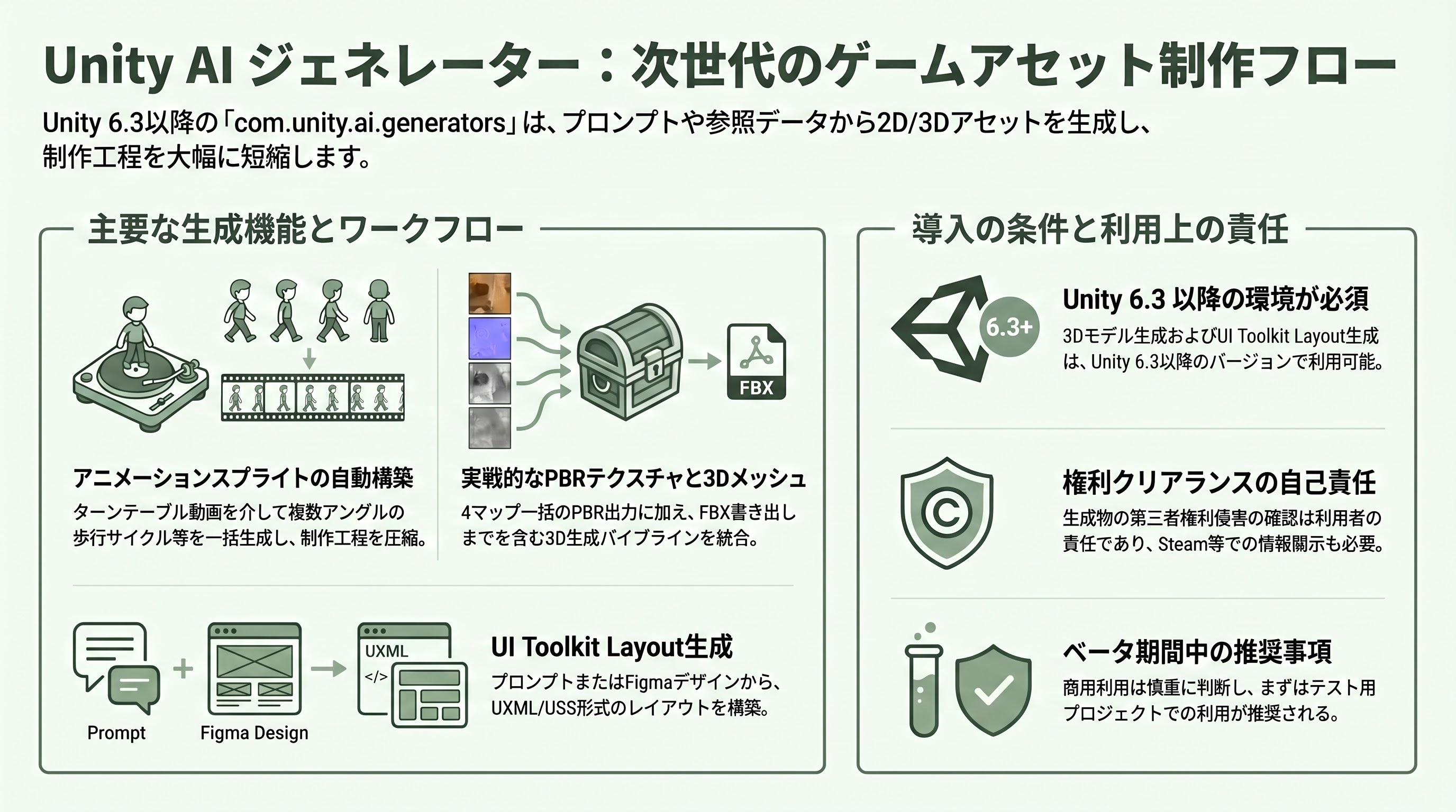 Unity AIベータ公開、徹底解説。Unity MCPサーバー、Unity アシスタント、ジェネレーター、AIゲートウェイ - ジェネレーター詳解：スプライトから3DメッシュとUI Toolkitまで - 章扉
