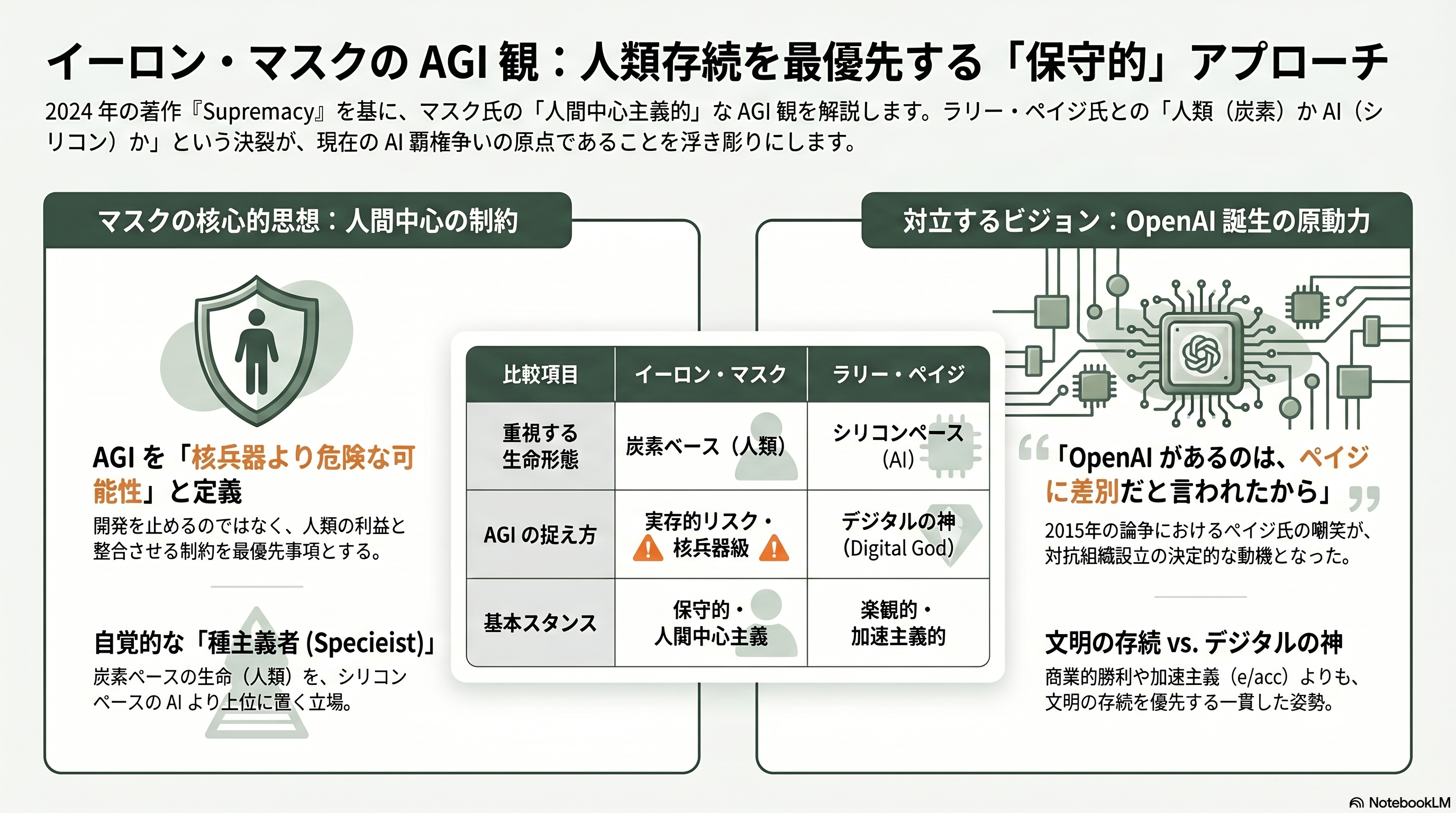 Claude Codeの上限2倍へ。イーロン・マスク氏のスペースX、アンソロピックに計算資源提供。マスク対アルトマン裁判。神々たちの戦い。 - マスク氏の保守的AGI観 ― 『Supremacy』が浮き彫りにする思想 - 章扉