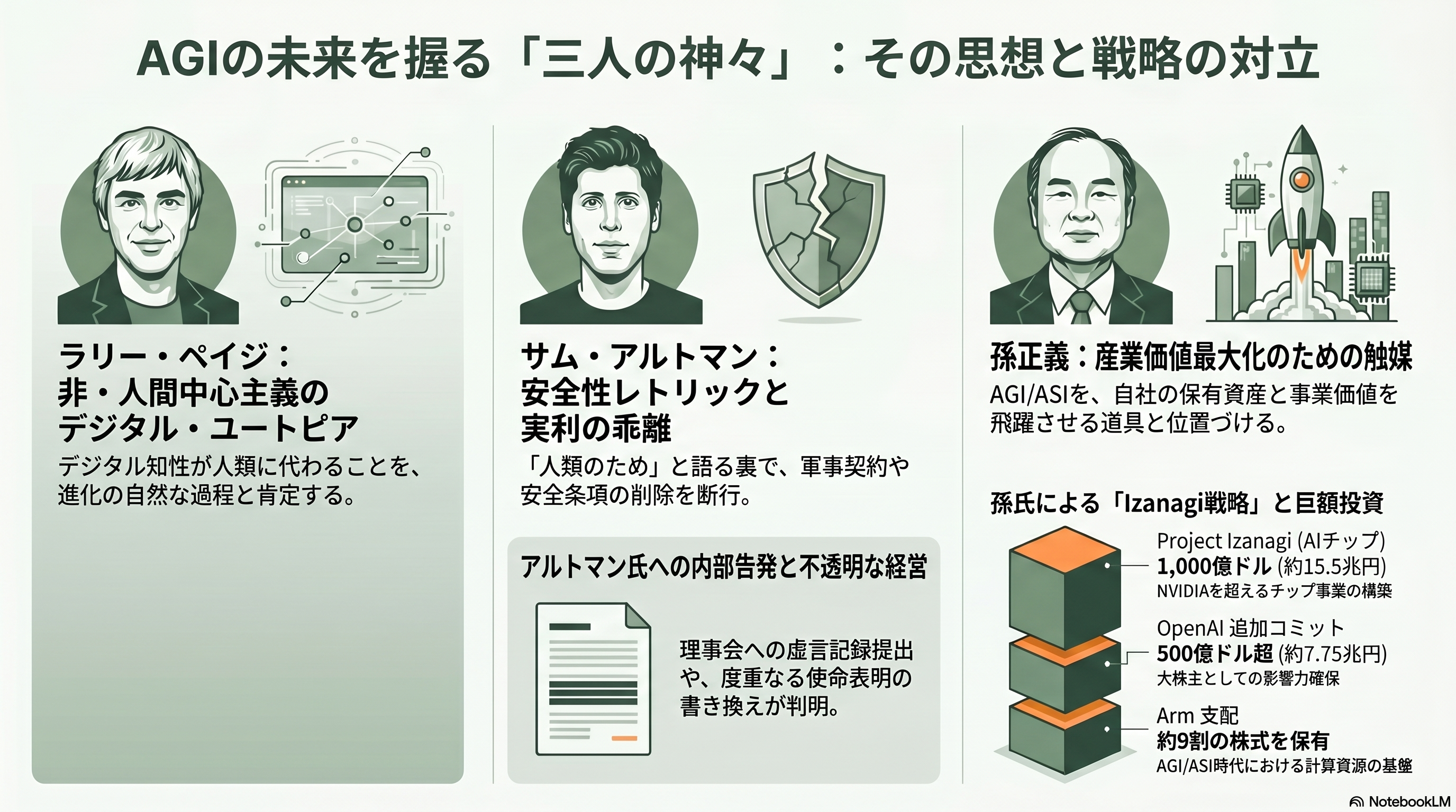 Claude Codeの上限2倍へ。イーロン・マスク氏のスペースX、アンソロピックに計算資源提供。マスク対アルトマン裁判。神々たちの戦い。 - ペイジ・アルトマン・孫正義 ― 神々の対立軸 - 章扉