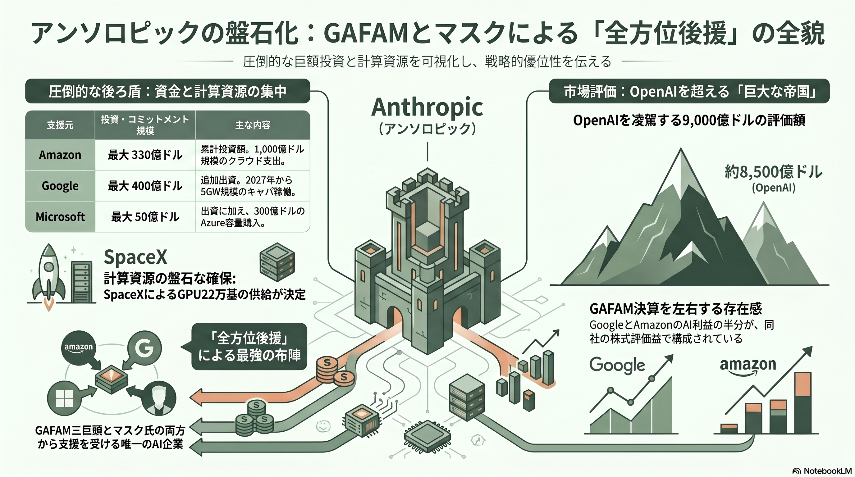 Claude Codeの上限2倍へ。イーロン・マスク氏のスペースX、アンソロピックに計算資源提供。マスク対アルトマン裁判。神々たちの戦い。 - アンソロピックの盤石化 ― GAFAM＋マスクの全方位後援 - 章扉