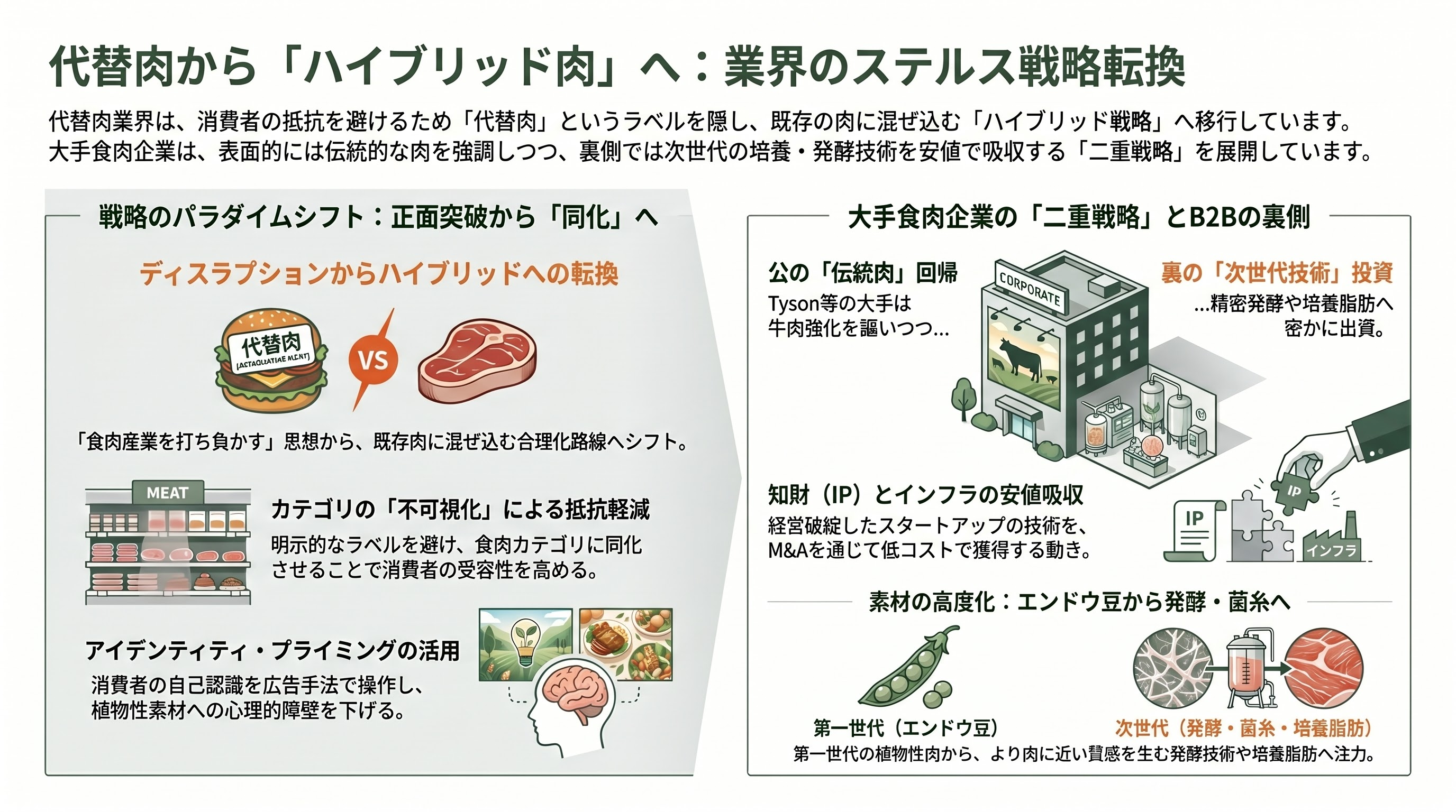 植物性代替肉（Plant-based）と培養肉（Cultivated Meat）の市場崩壊と、アジアで広がる隠れ代替肉の不気味な増殖 - ハイブリッド肉という抜け道――業界自身が「代替肉」を諦めた合図 - 章扉