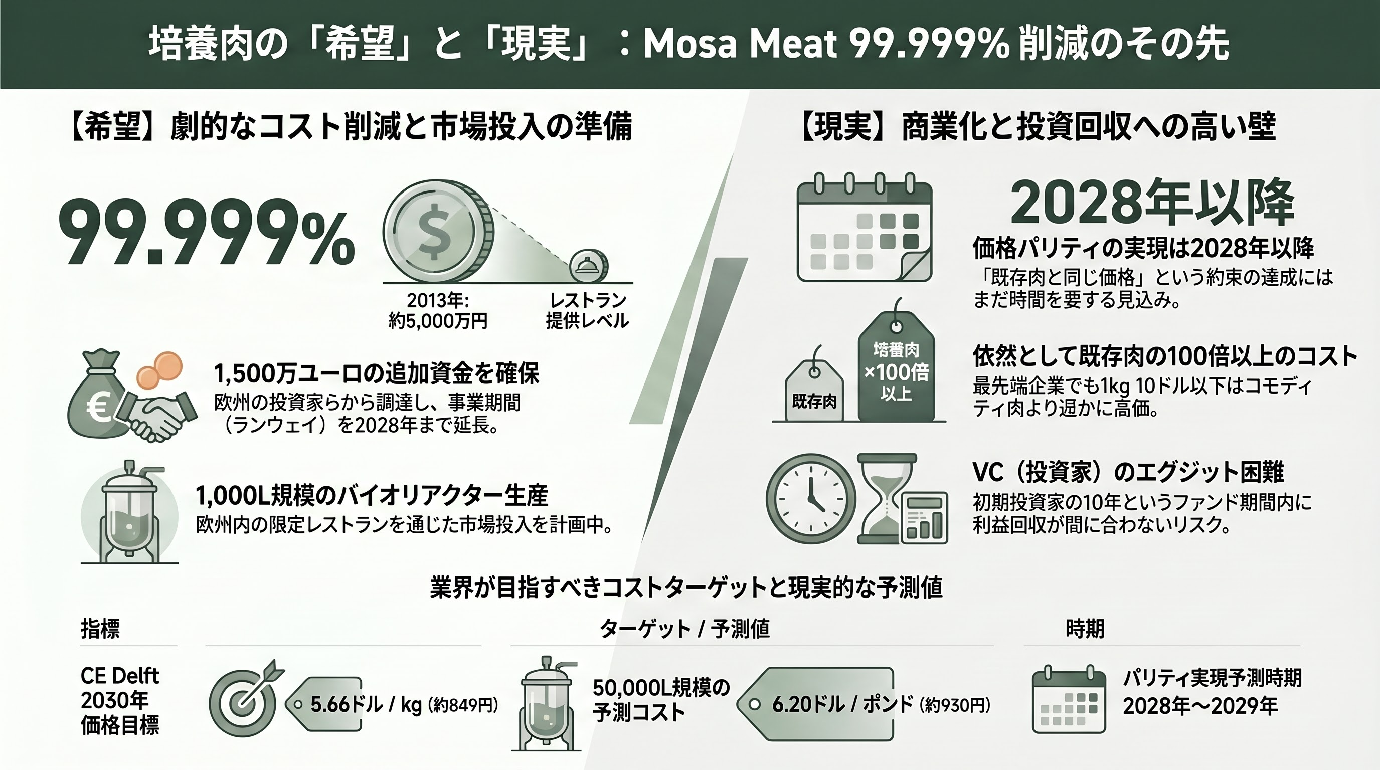 植物性代替肉（Plant-based）と培養肉（Cultivated Meat）の市場崩壊と、アジアで広がる隠れ代替肉の不気味な増殖 - Mosa Meat の数字が物語る「希望と現実」――99.999% コスト削減の意味 - 章扉