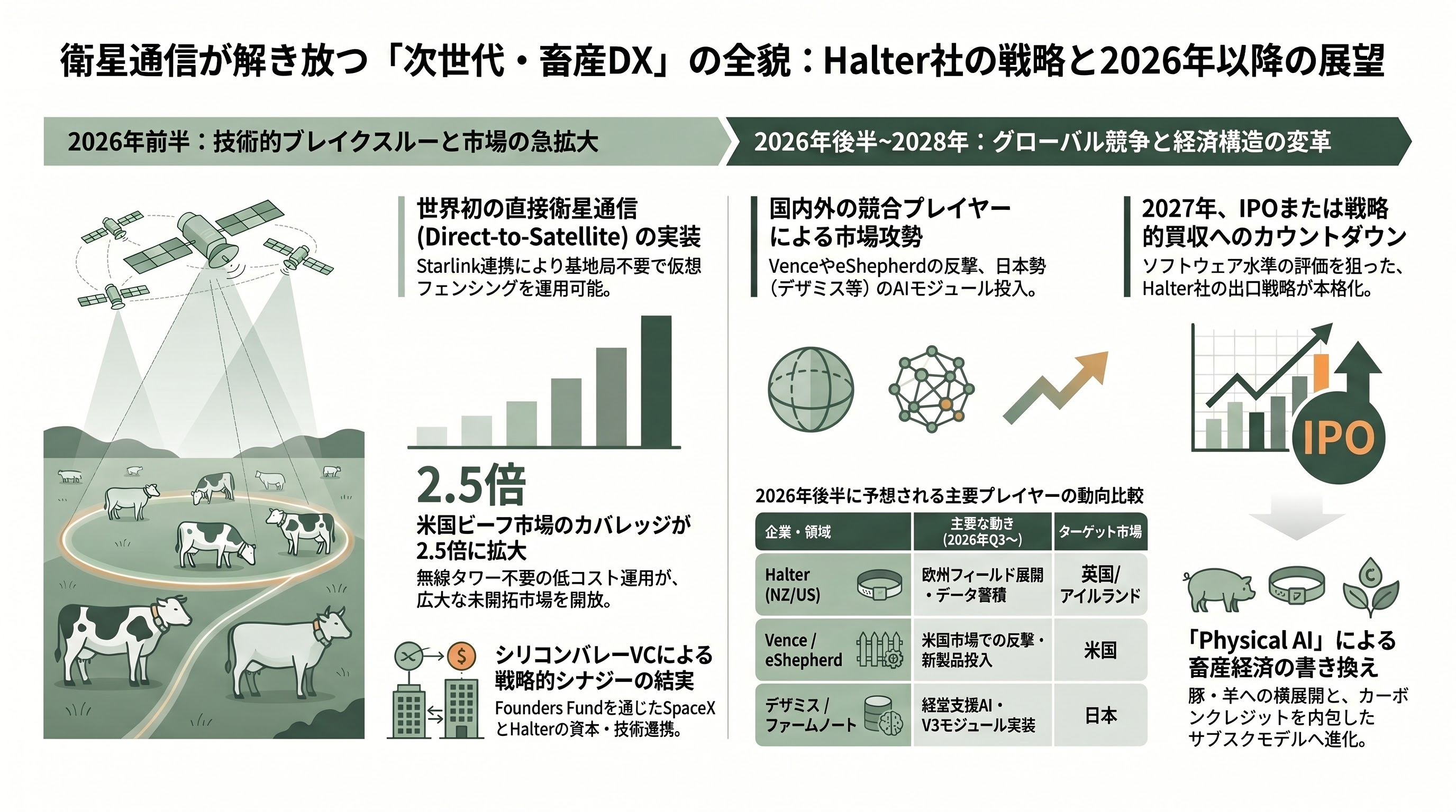 家畜向けウェアラブル端末から情報を収集、ライブストック・エソロジーAI（家畜行動解析） - 衛星接続が開く次の地平 ― 2026 後半に予想される動き - 章扉