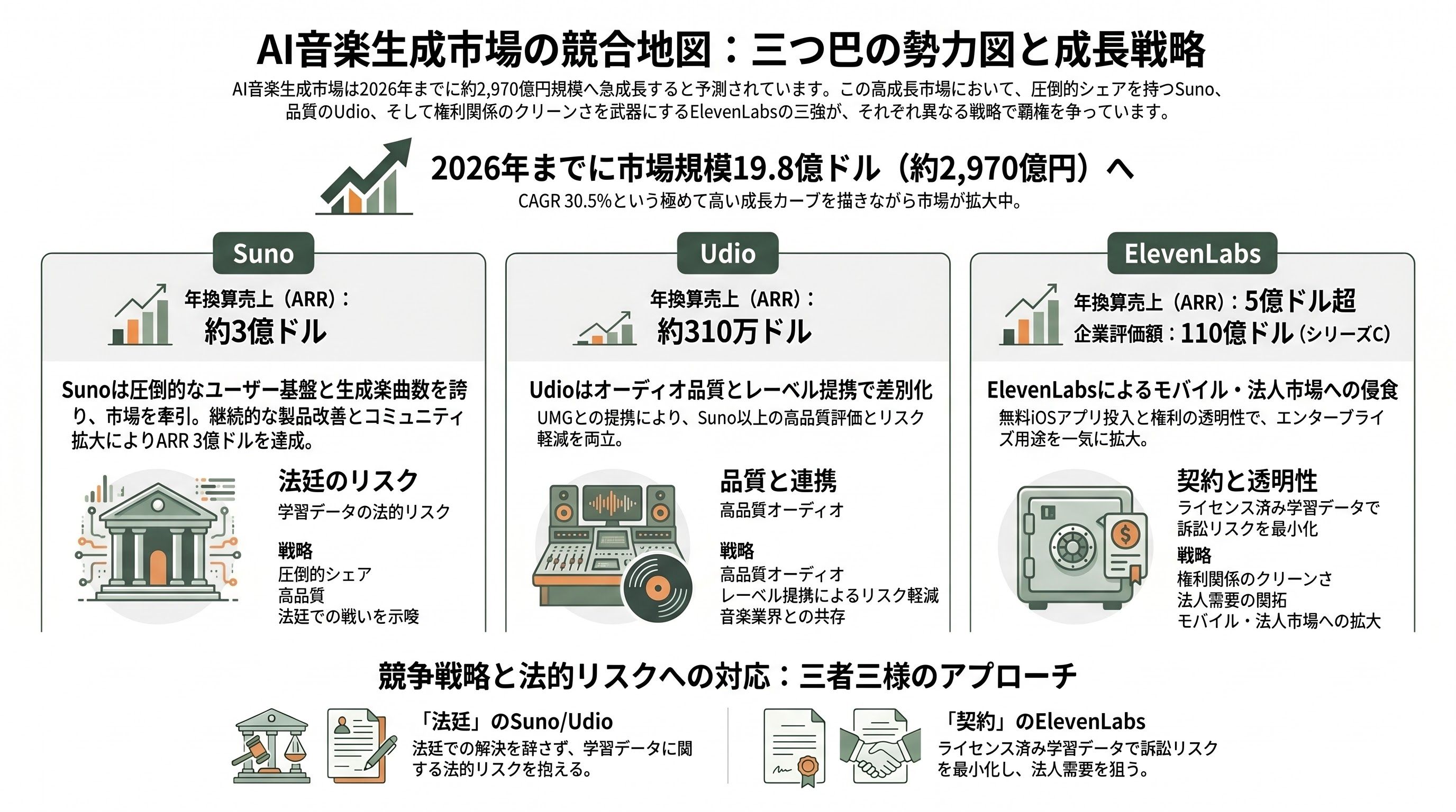 音楽生成AIのトップ、Suno CEO マイキー・シュルマン（Mikey Shulman） - 競合地図 — Udio・ElevenMusic との三つ巴 - 章扉