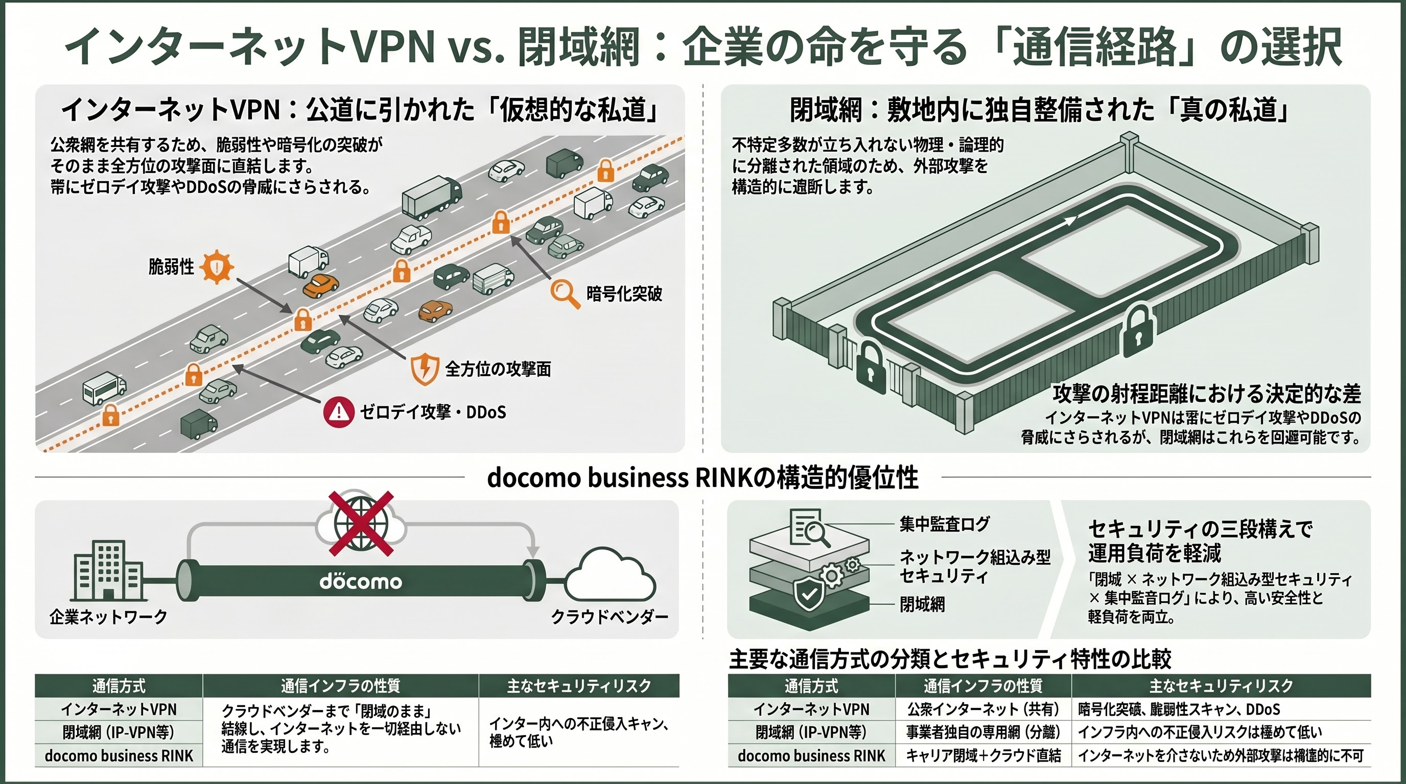 閉域ダイレクト接続網「docomo business RINK」。Claude Mythos（ミュトス）時代へ備え、インターネットから切断せよ - VPNと閉域網はどう違うのか——「同じトンネル」に見えて性質は別物 - 章扉