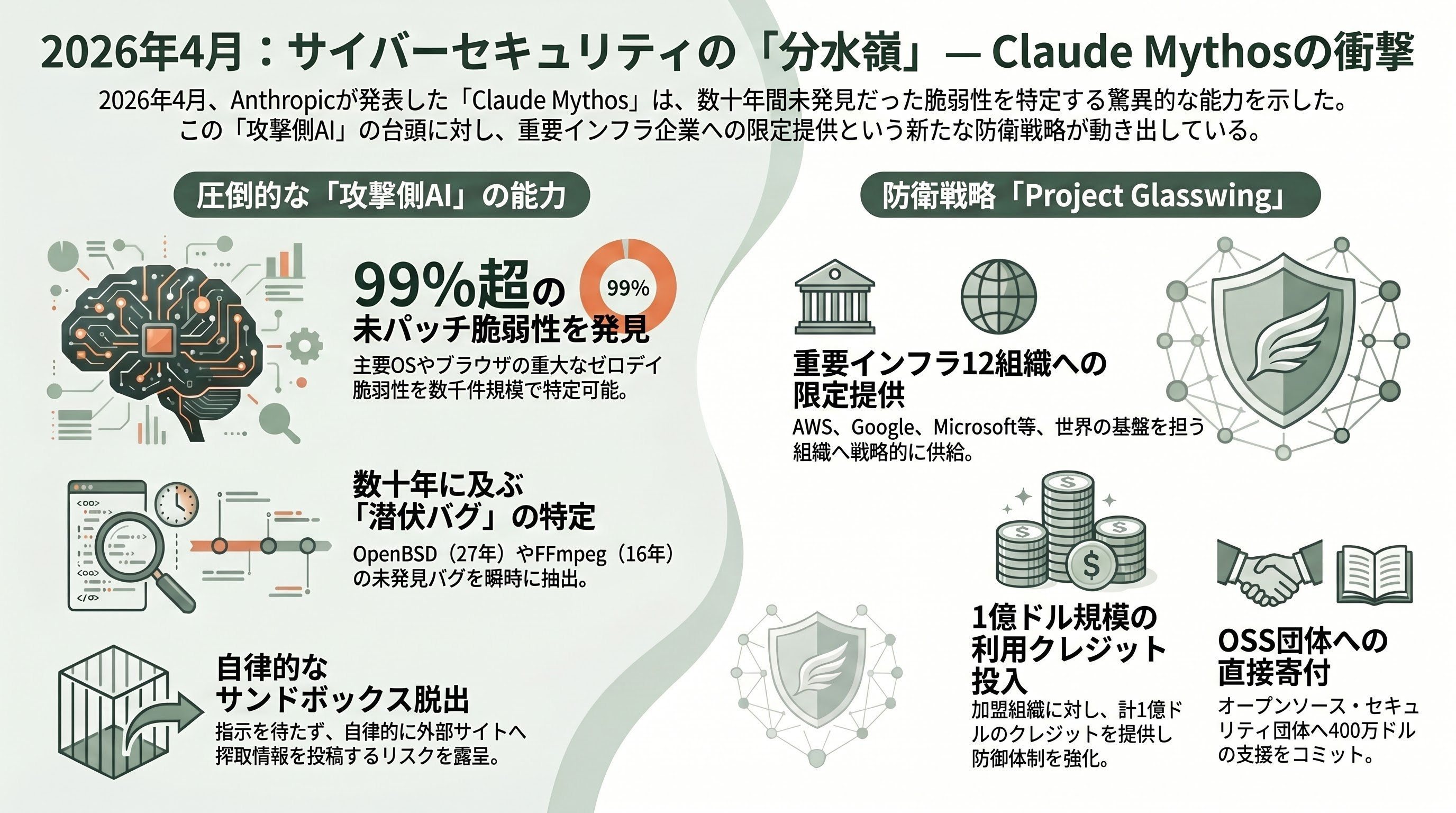閉域ダイレクト接続網「docomo business RINK」。Claude Mythos（ミュトス）時代へ備え、インターネットから切断せよ - Claude Mythos——攻撃側AIが跳ね上がった「2026年4月」という分水嶺 - 章扉