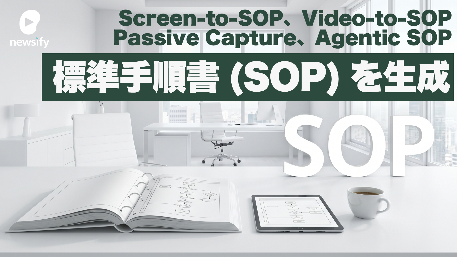 熟練キーマンの仕事術を標準作業手順書に変換。Screen-to-SOP、Video-to-SOP、Passive Capture、Agentic SOP