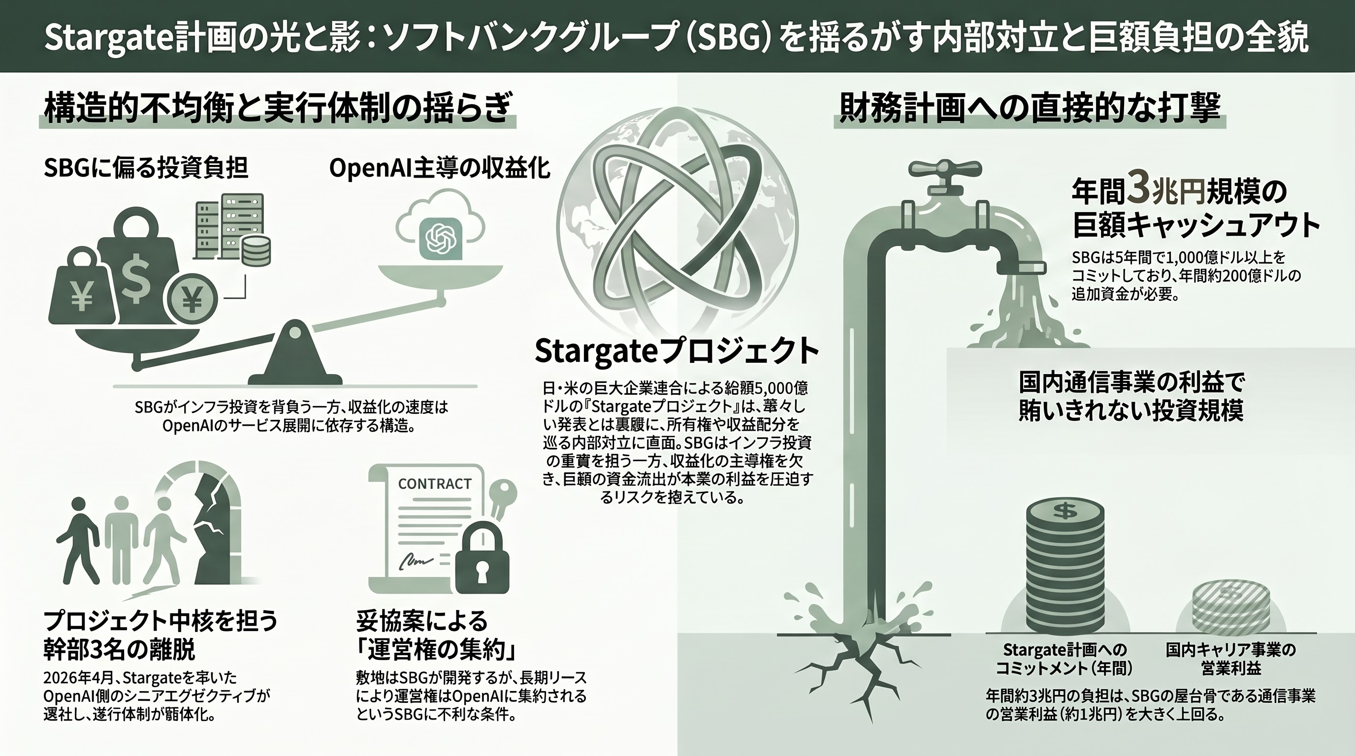 ソフトバンクG（TYO: 9984）、純利益5兆円超え。国内企業で過去最高 - 根強く残るネガティブ要因（３）Stargate計画の内部対立と幹部離脱 - 章扉