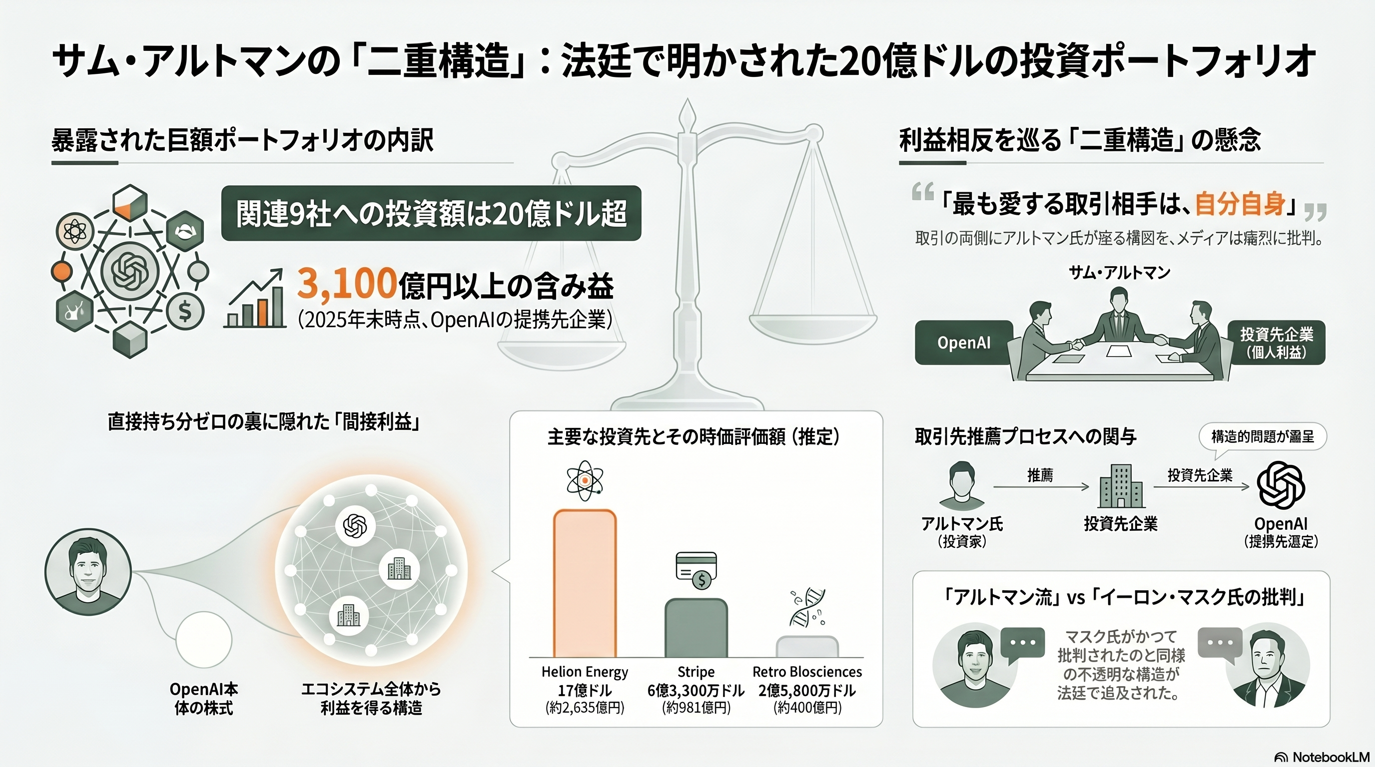 マスク対サムアルトマン訴訟に衝撃の進展。サムがReddit、Stripe、Helion Energy、Cerebras SystemsなどOpenAIの主要提携先に個人的に出資 - 衝撃の法廷暴露 — 5月12日、アルトマンの2,400億円超ポートフォリオが晒される - 章扉