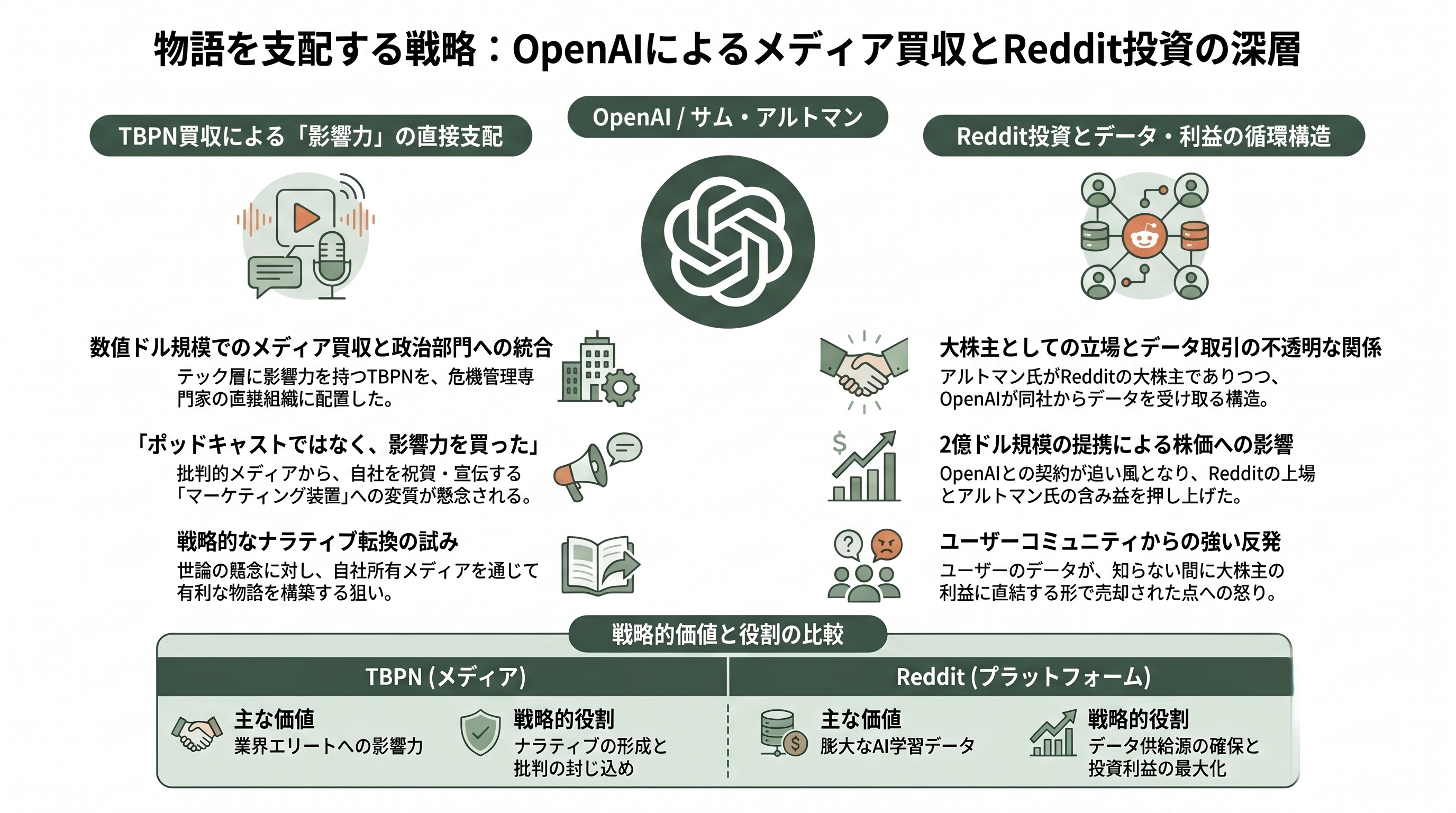 マスク対サムアルトマン訴訟に衝撃の進展。サムがReddit、Stripe、Helion Energy、Cerebras SystemsなどOpenAIの主要提携先に個人的に出資 - TBPN買収とReddit投資 — 「メディアを買って物語を支配する」汚い戦略 - 章扉