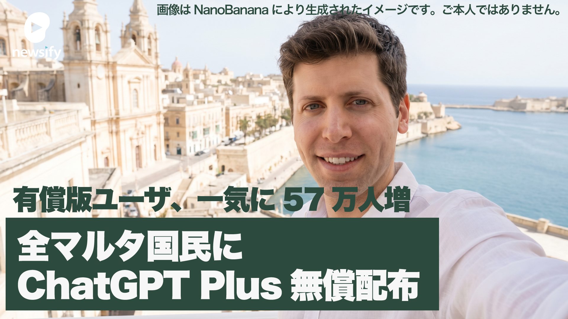 OpenAI、ユーザ数鈍化に奇策。有償ユーザ57万人増。マルタ共和国の全国民を対象に有償プランのアカウントChatGPT Plusを配布。