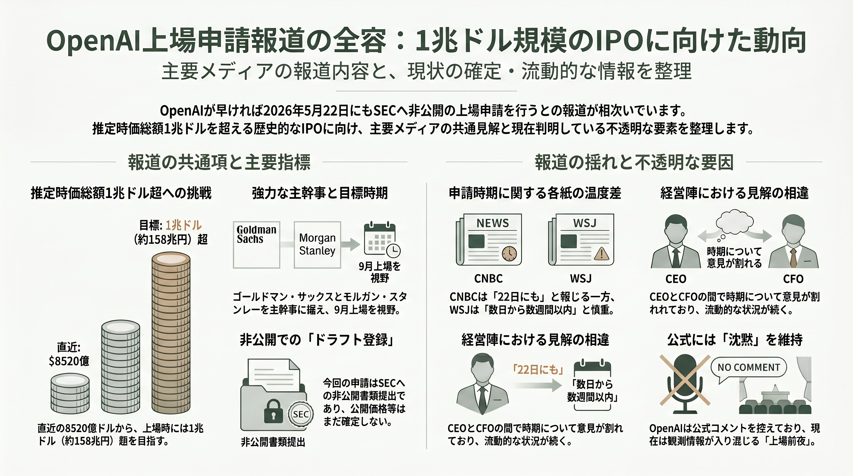 OpenAI早ければ明日22日にも上場申請。9月の上場目指し企業価値は8520億ドル（約135兆円）規模。ゴールドマン・サックスとモルガン・スタンレーがIPO申請手続き支援 - 要旨 - 章扉