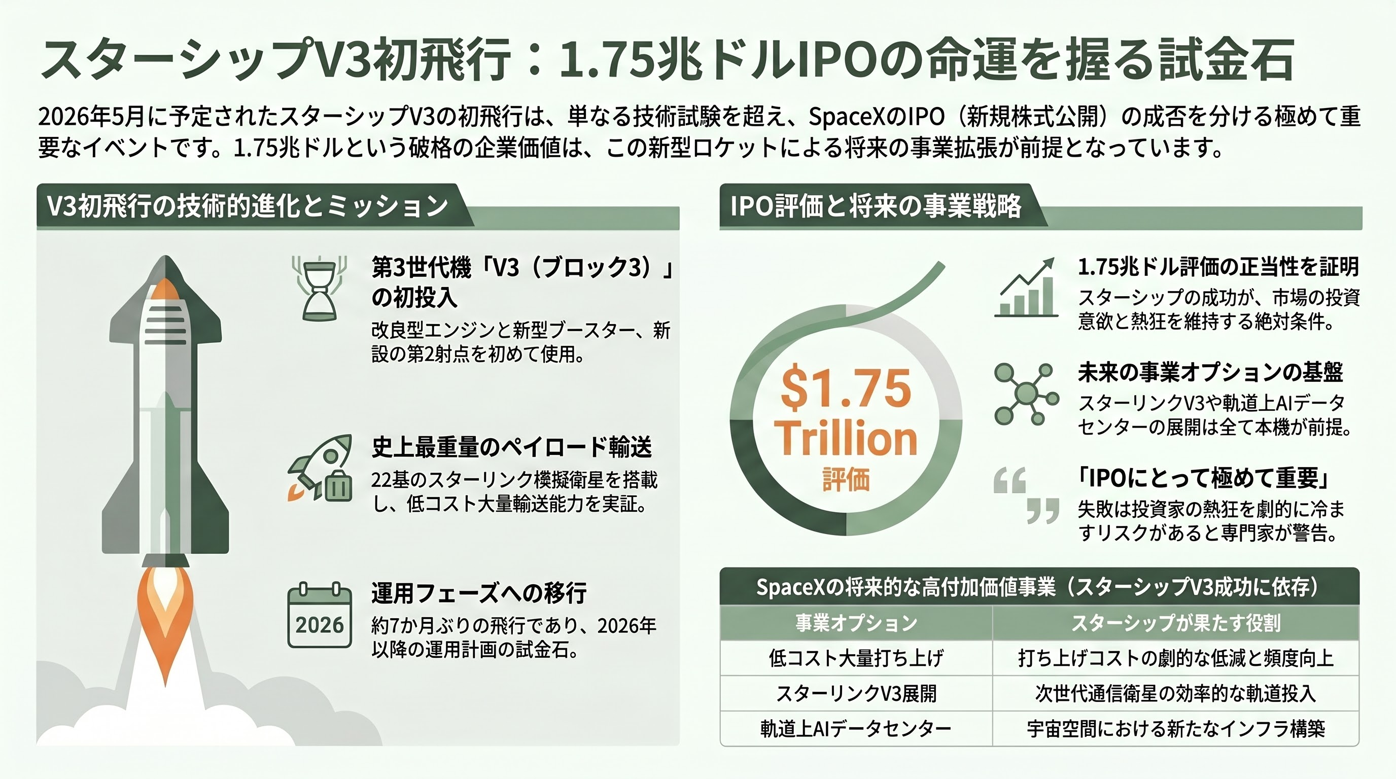 Space X、いよいよIPO。目論見書を読み解く - スターシップV3初飛行 ― IPOを左右する打ち上げ - 章扉