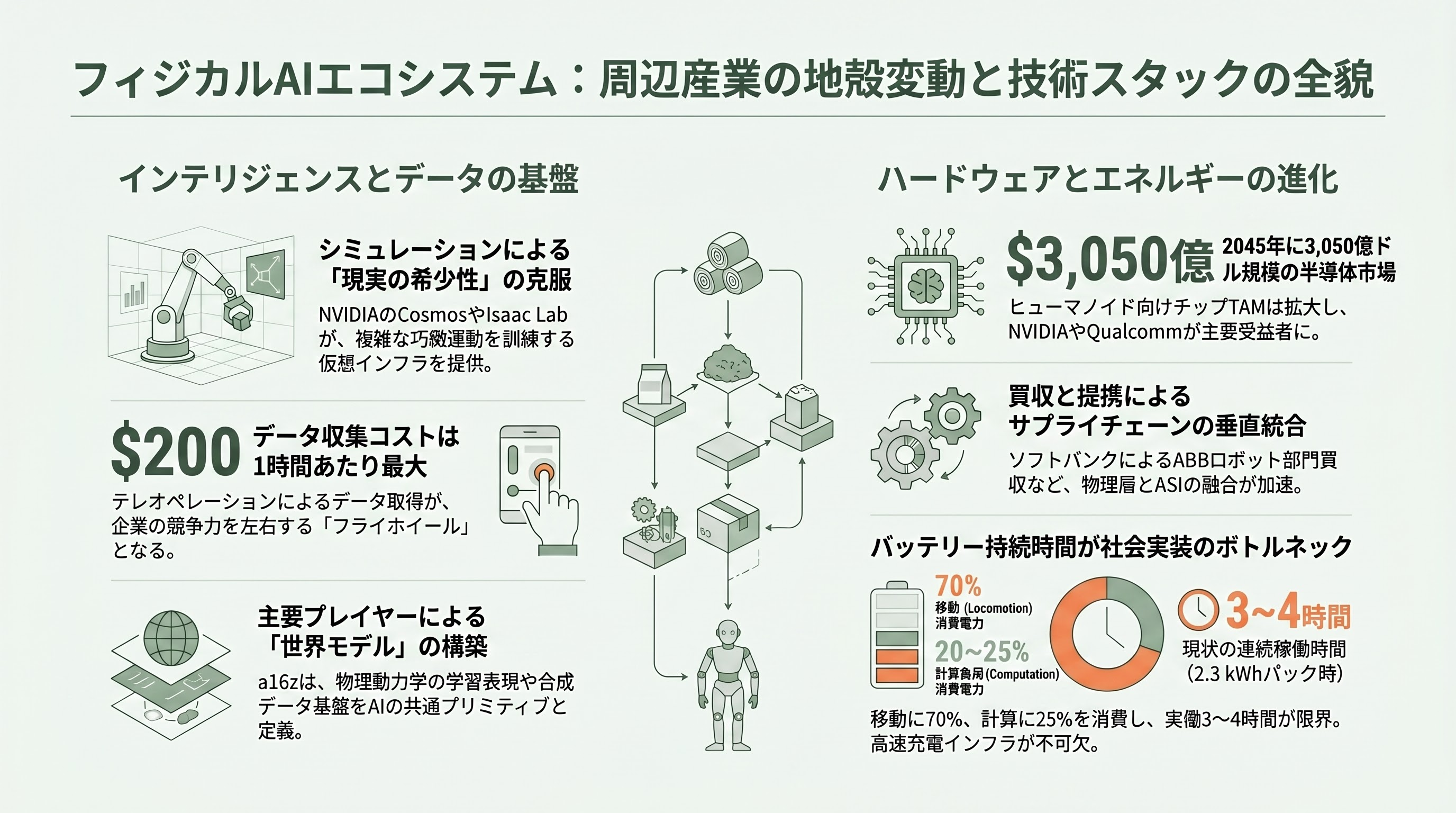 フィジカルAI業界の隆盛と本格的な実用化事例、残る課題 - 周辺産業の地殻変動：シミュレーション、半導体、アクチュエーター、テレオペレーション - 章扉