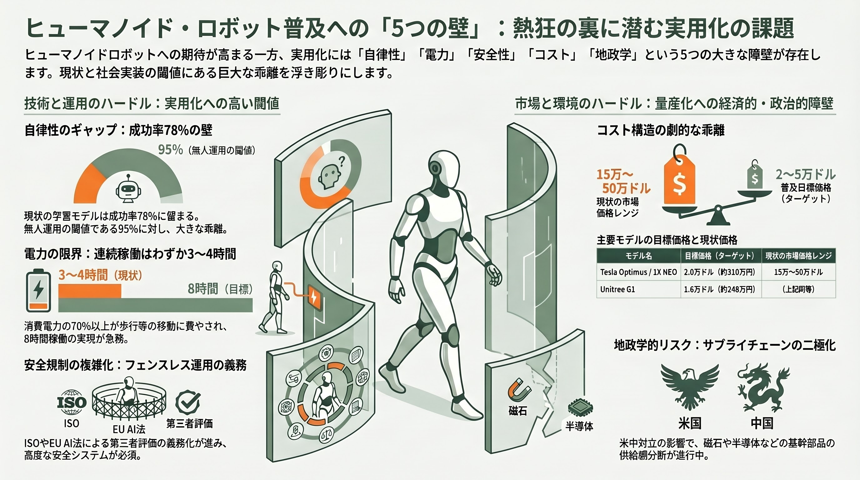 フィジカルAI業界の隆盛と本格的な実用化事例、残る課題 - 残る課題：自律性、安全性、電池、データ、コスト - 章扉