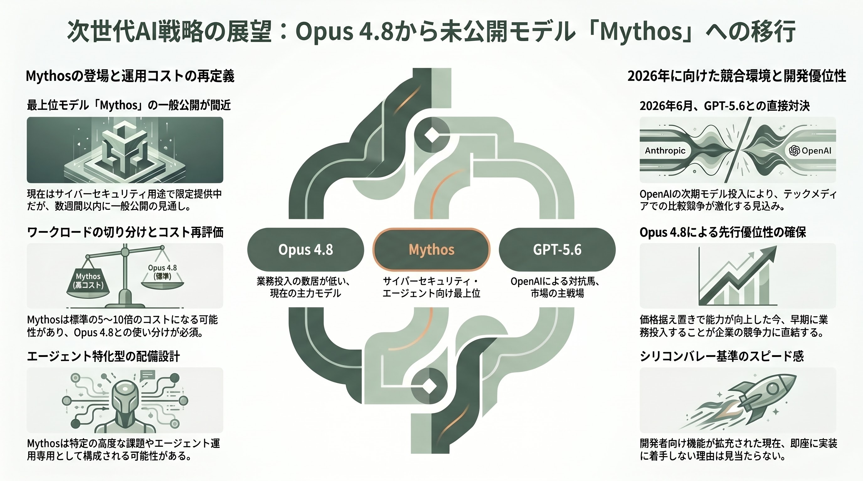 Claude Opus 4.8、正式リリース。価格そのまま。誠実さ(Honesty)の向上、エージェント能力の飛躍、エフォート・コントロール(Effort Control) - 今後の見通し — Mythosとその先 - 章扉