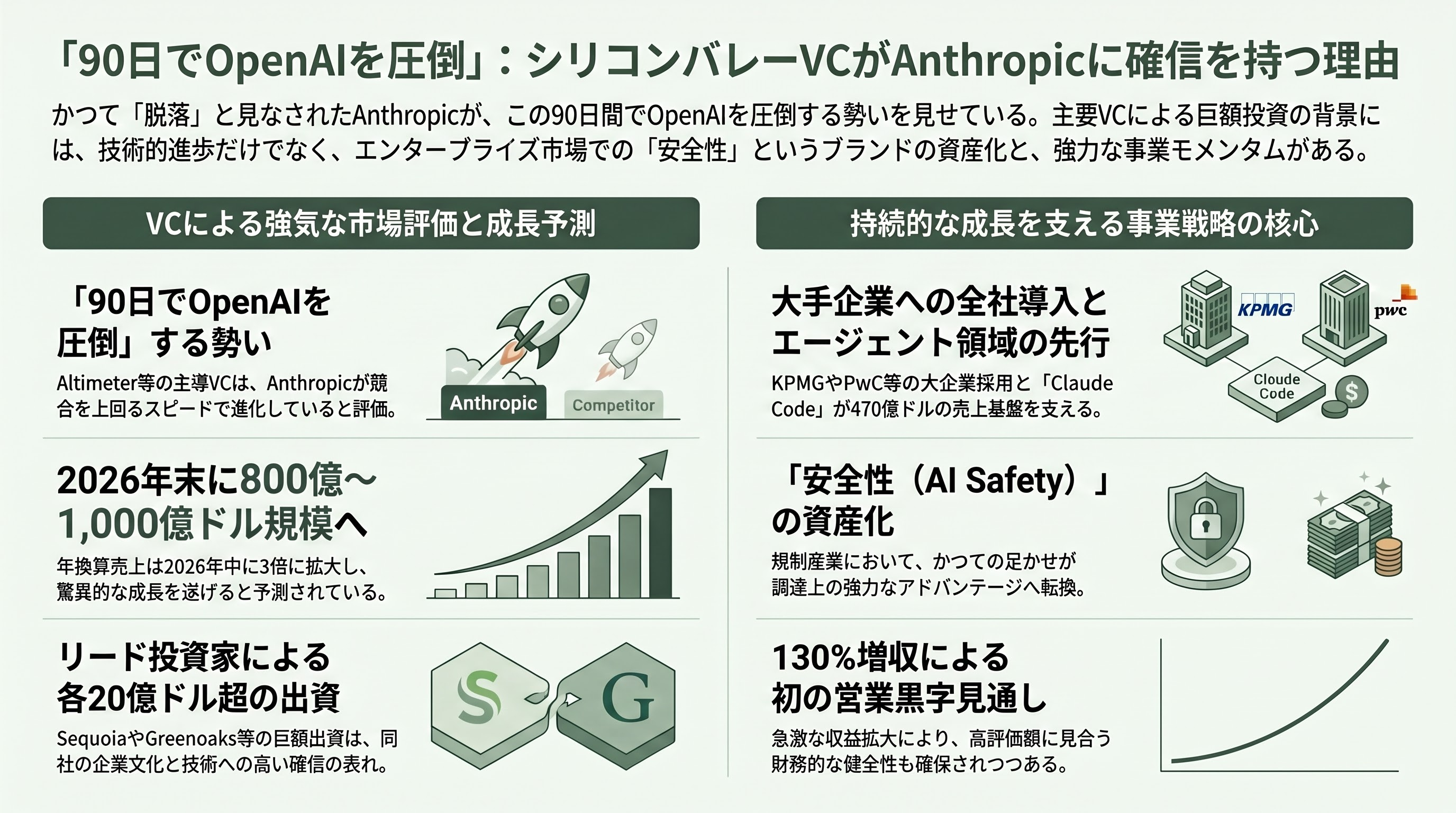 Anthropic(アンソロピック)、シリーズHで650億ドル(約10.3兆円)調達。OpenAIを抜き企業価値は9,650億ドルに。 - シリコンバレーVCの受け止め──「90日でOpenAIを抜いた」 - 章扉
