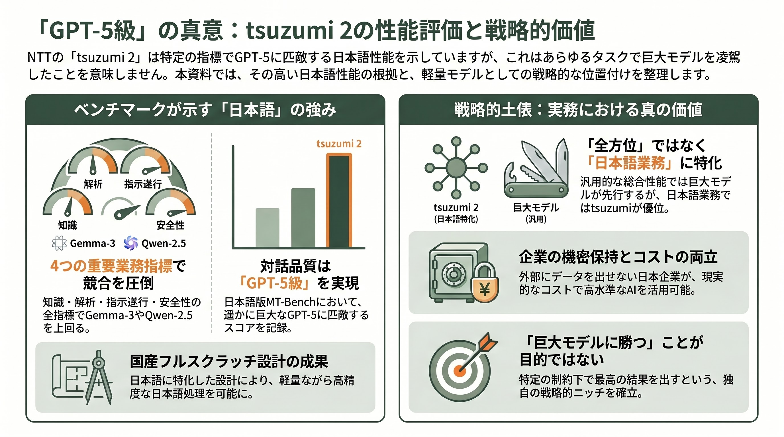 NTTの純国産AI tsuzumi 2、tsuzumi 2 Visionモデルのすべて - 日本語性能をどう読むか ― 「GPT-5級」という評価の中身と限界 - 章扉