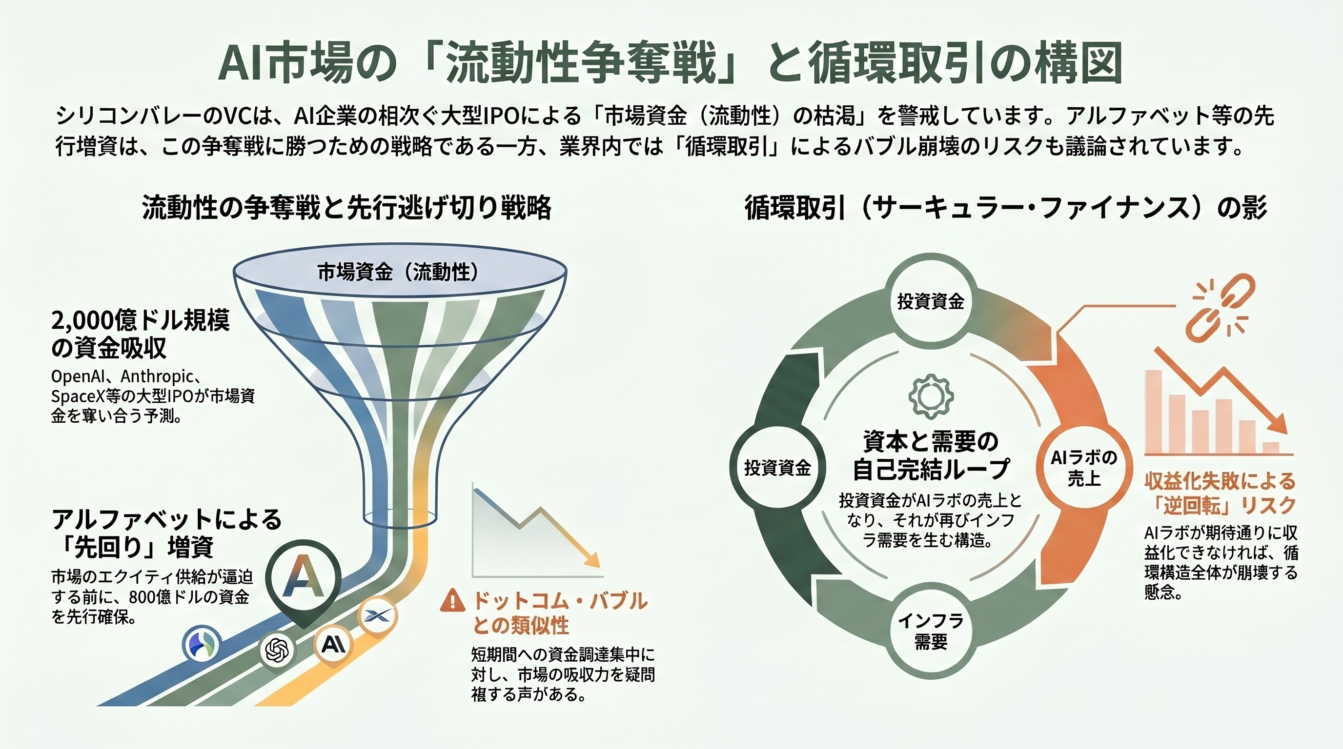 Google親会社Alphabet、総額800億ドル（約12兆円）の資金調達を発表。過去最大級 - シリコンバレーVCの視点②——「流動性の争奪戦」とAI IPOラッシュ、循環取引の影 - 章扉