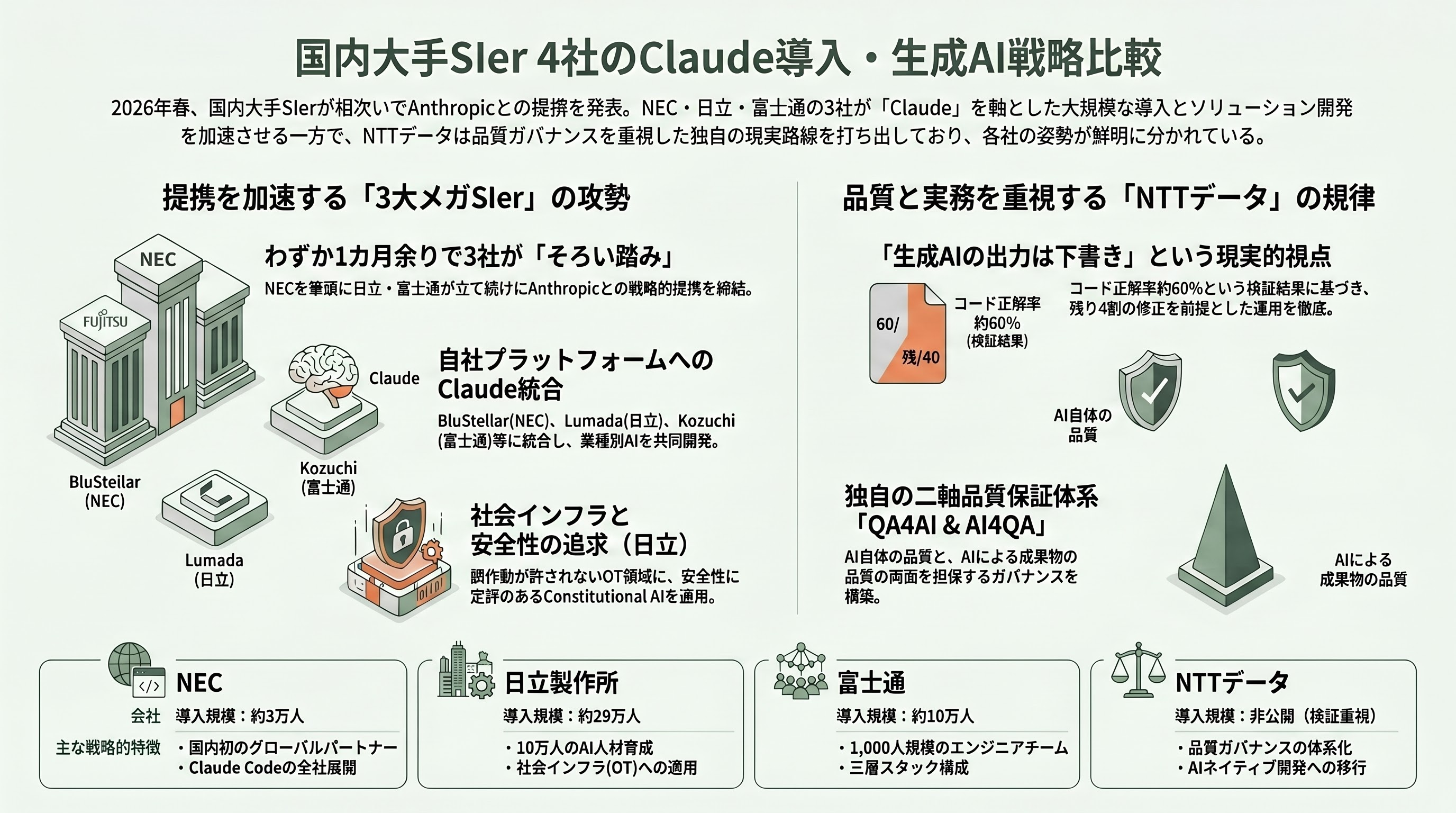 国内のコンサル企業、大手SIer、中堅SIer、メーカー、商社のClaude Code導入状況 - 大手SIerの導入状況——NEC・日立・富士通の「そろい踏み」とNTTデータ - 章扉
