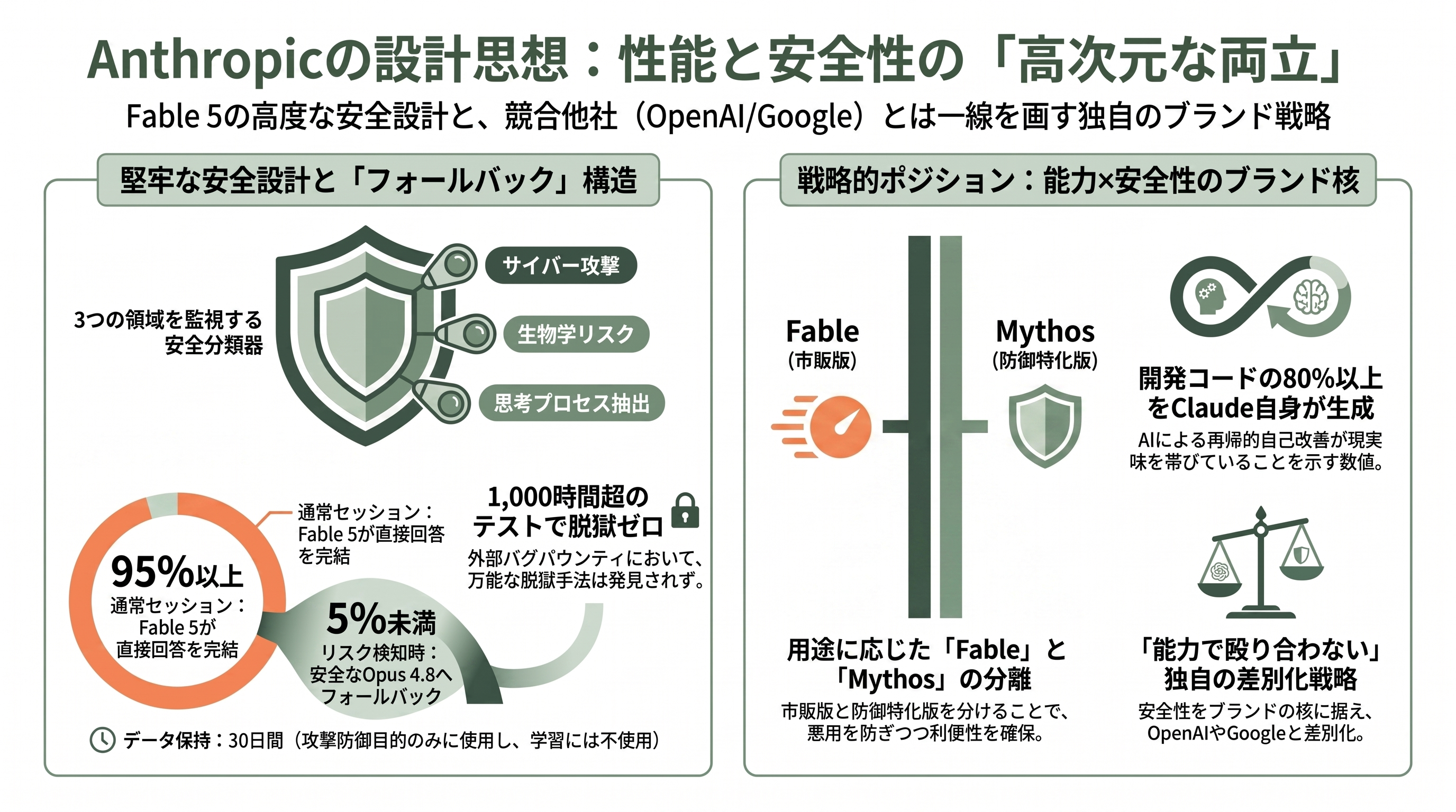 Claude Codeの最新モデル公開。Mythos 5とFable 5とは - 安全装置という「設計思想」——なぜOpenAIやGoogleと違うのか - 章扉