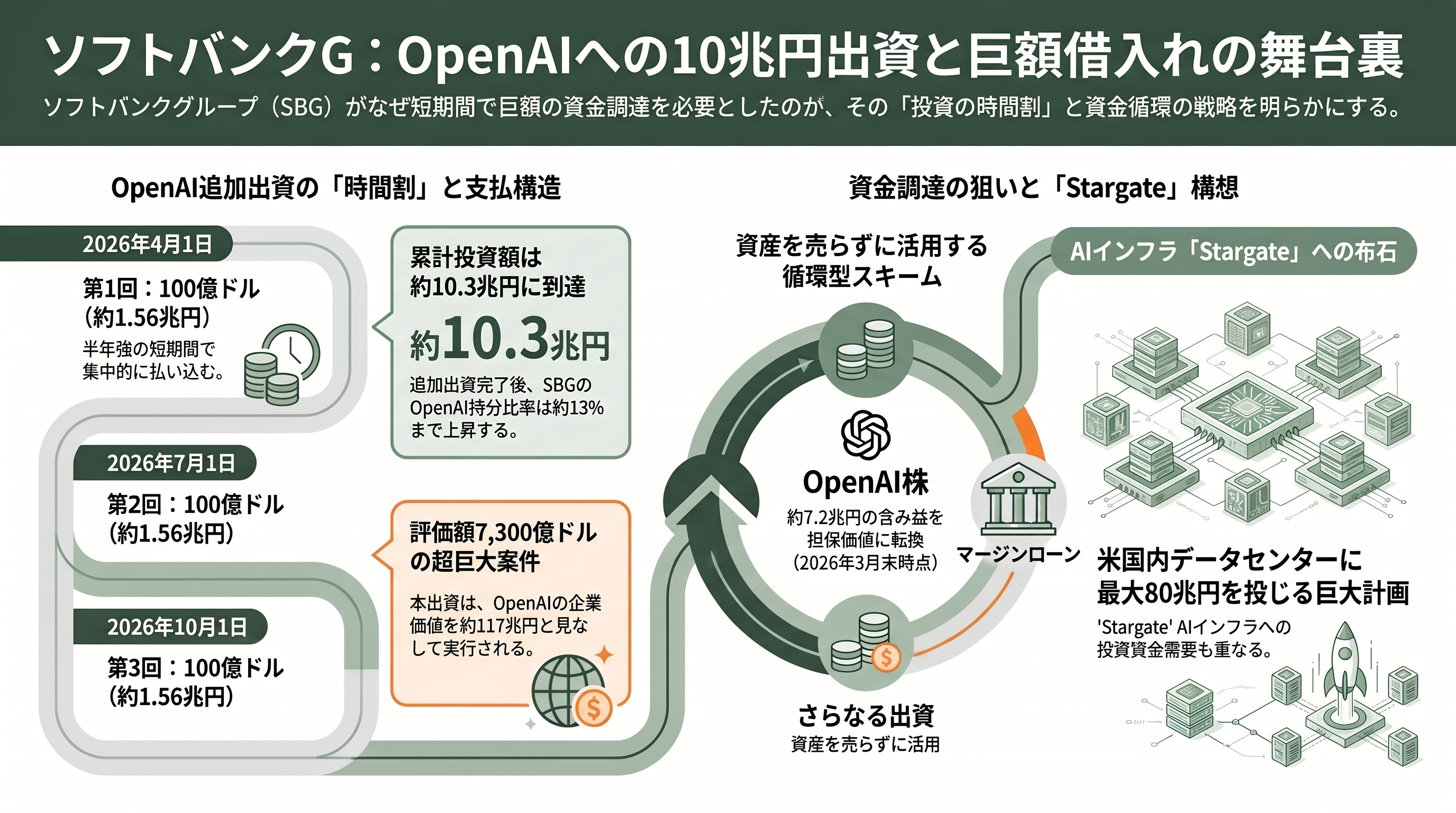 ソフトバンクG、OpenAI株を担保にした資金調達に失敗。Bloombergが報道 - ソフトバンクGはなぜ借り入れを急いだのか——総額10兆円コミットメントの時間割 - 章扉
