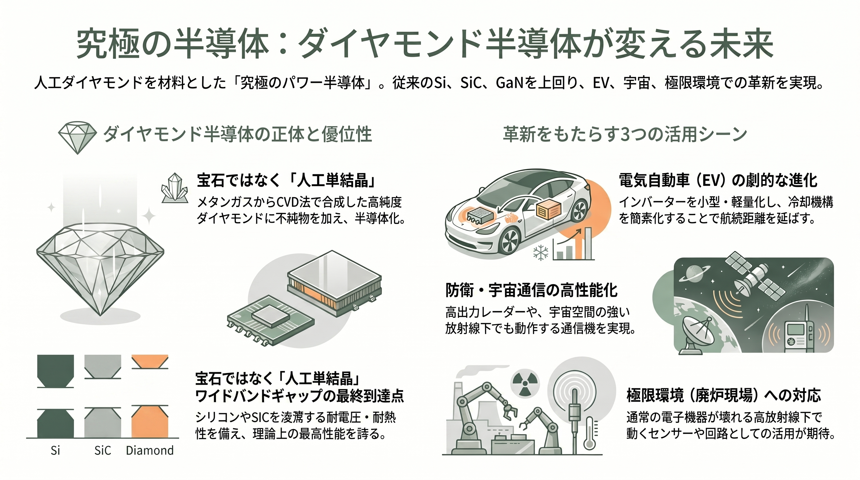 シリコンの限界を突破する究極の半導体、日本が世界をリードするダイヤモンド半導体 - ダイヤモンド半導体とは何か——「究極の半導体」をやさしく解説 - 章扉