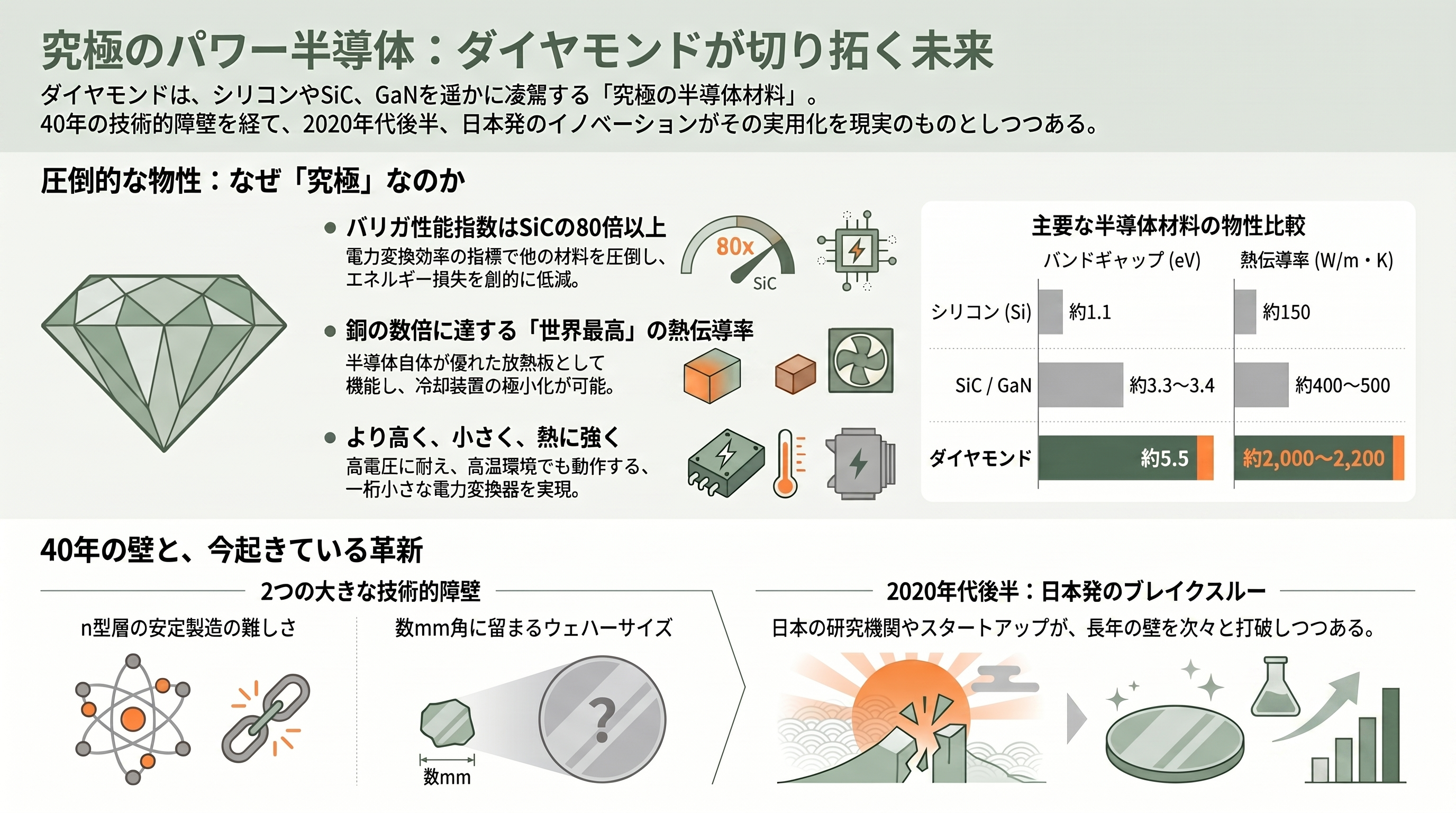 シリコンの限界を突破する究極の半導体、日本が世界をリードするダイヤモンド半導体 - 物性で見る圧倒的優位と、40年越しの難題 - 章扉