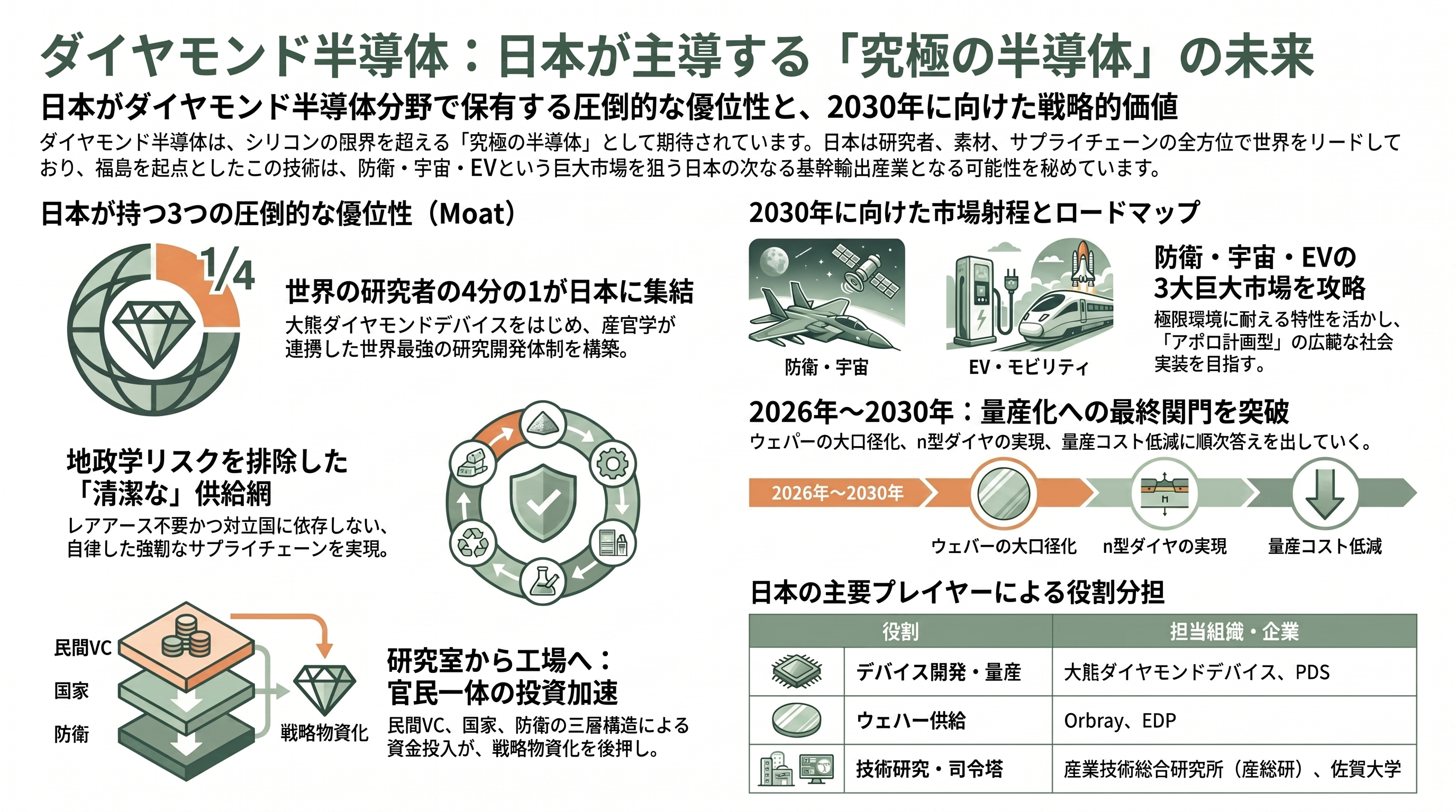 シリコンの限界を突破する究極の半導体、日本が世界をリードするダイヤモンド半導体 - まとめ——「割れない」材料が日本の次の輸出産業になるか - 章扉