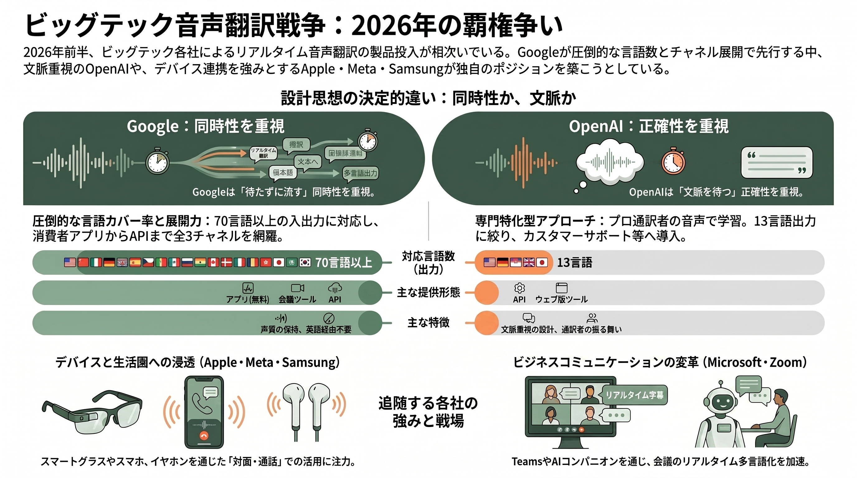 Google、同時通訳級Gemini 3.5 Live Translate発表。70以上の言語に対応 - ビッグテック音声翻訳戦争——5週間前に動いたOpenAI、追うMicrosoft・Zoom・Apple・Meta - 章扉