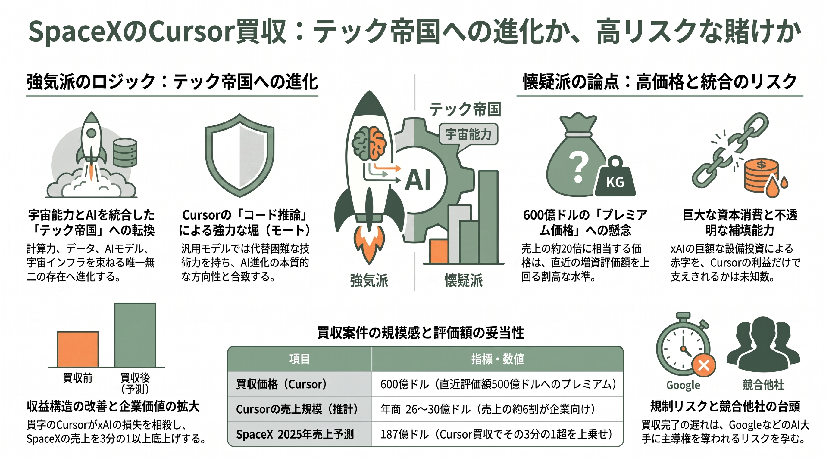 SpaceXが、9.6兆円でAIコーディングのCursor買収へ - 各紙・アナリストの評価──強気のロジックと懐疑の論点 - 章扉