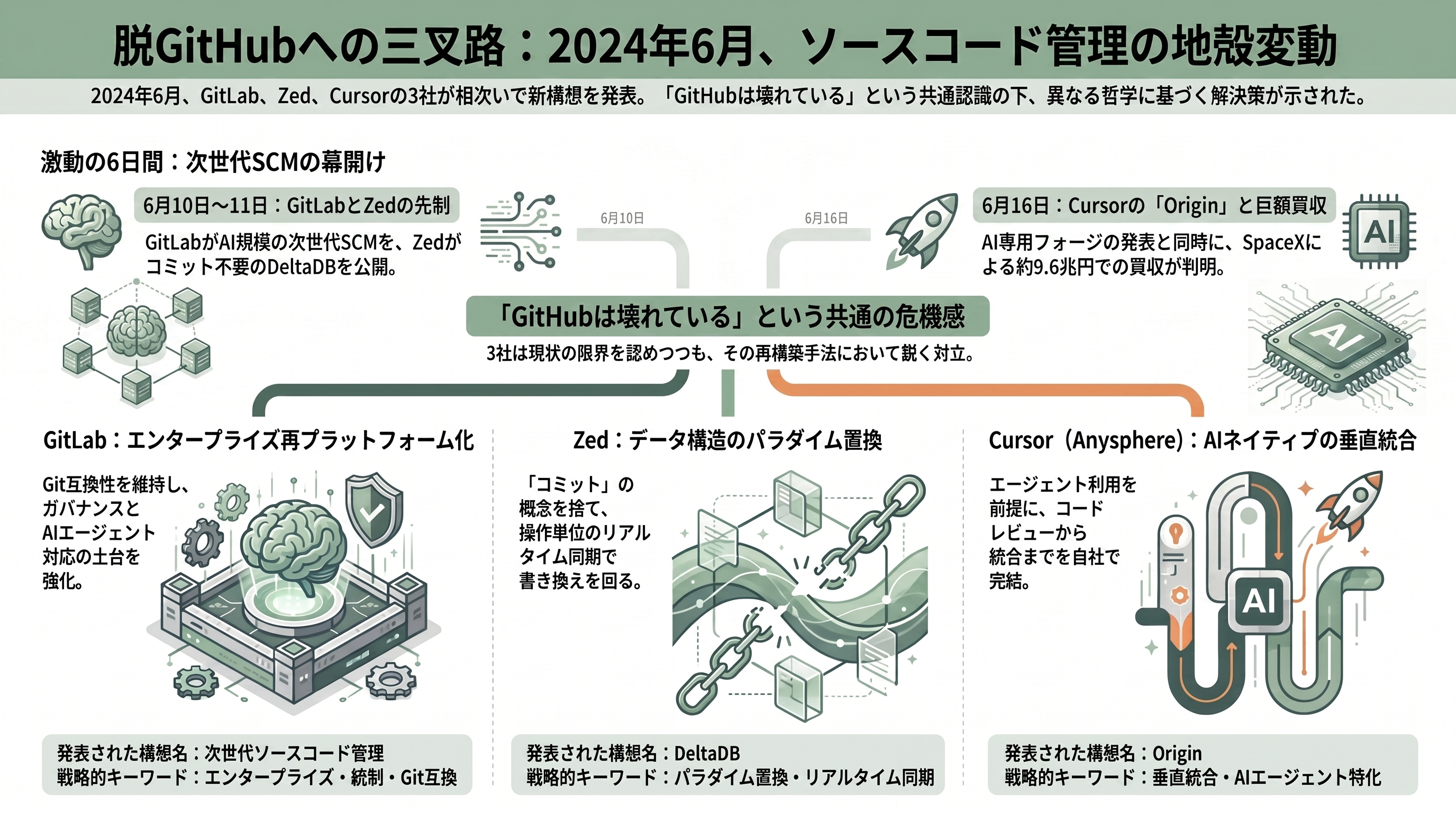 GitHub代替、3社が相次いで発表。Cursor Origin、ZED DeltaDB、GitLab Project Switch - 6日間で3社——相次ぐ発表の全体像とそれぞれの立ち位置 - 章扉