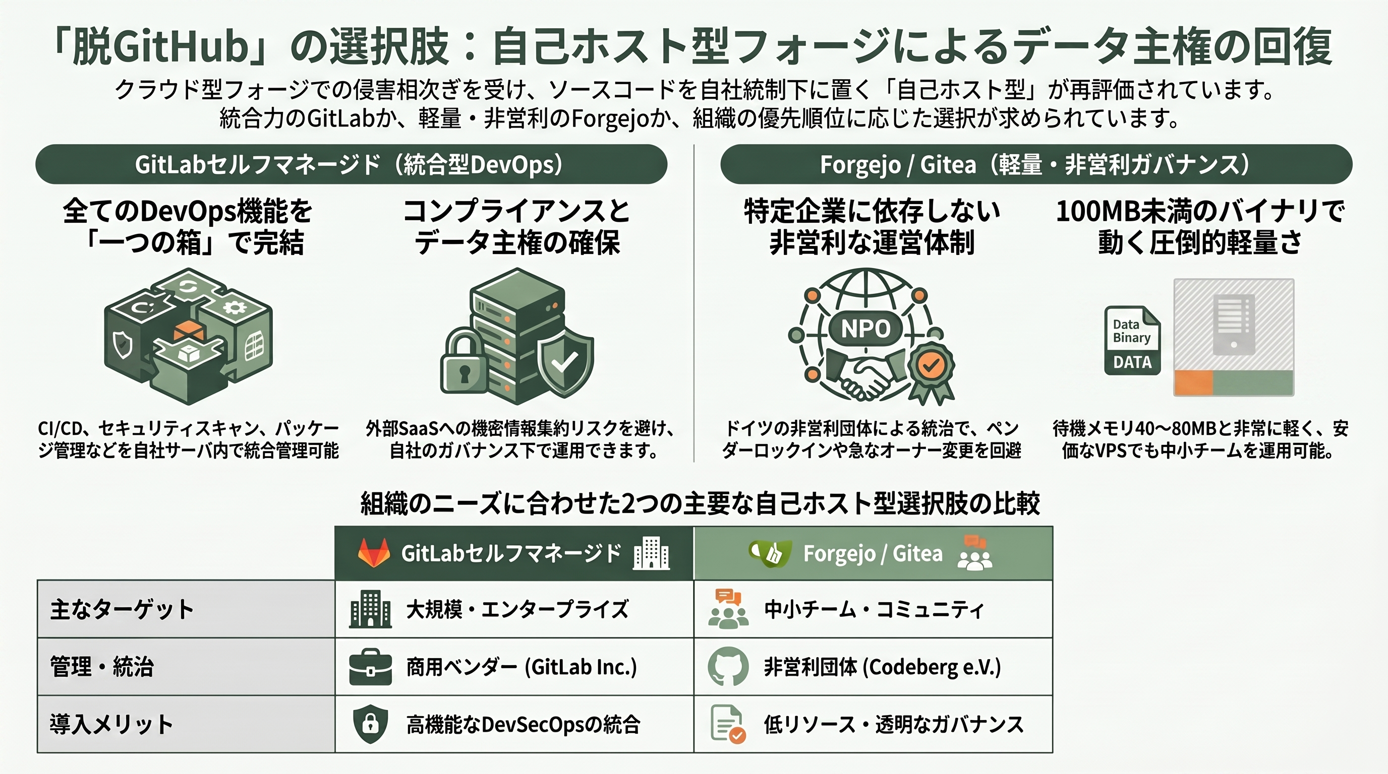 GitHub代替、3社が相次いで発表。Cursor Origin、ZED DeltaDB、GitLab Project Switch - その他の選択肢——GitLabセルフマネージドと自己ホスト型フォージの再評価 - 章扉