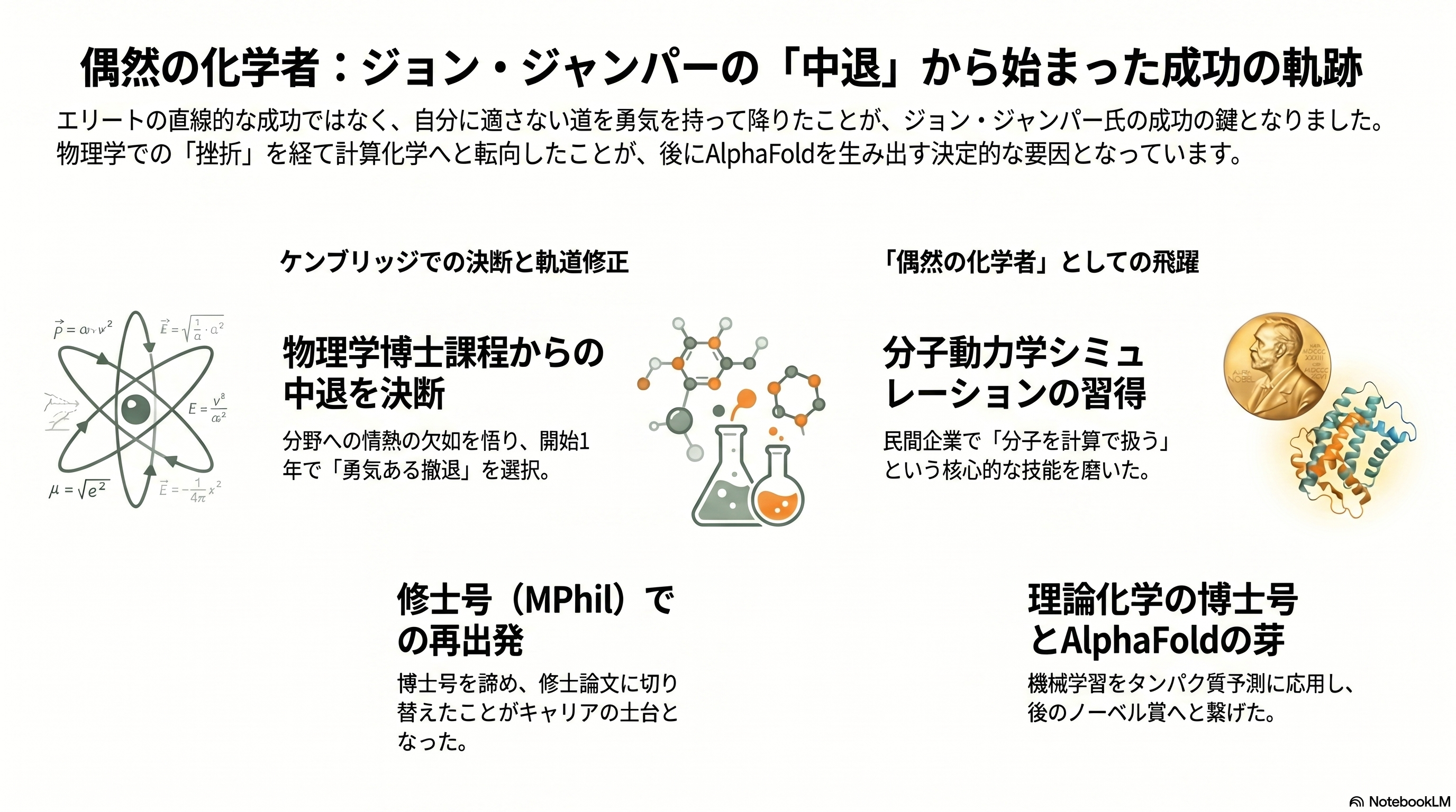 AI研究でノーベル化学賞受賞のジョン・ジャンパー、アンソロピックへの移籍を表明 - ケンブリッジ「中退」という分岐点——博士課程をやり直した「偶然の化学者」 - 章扉