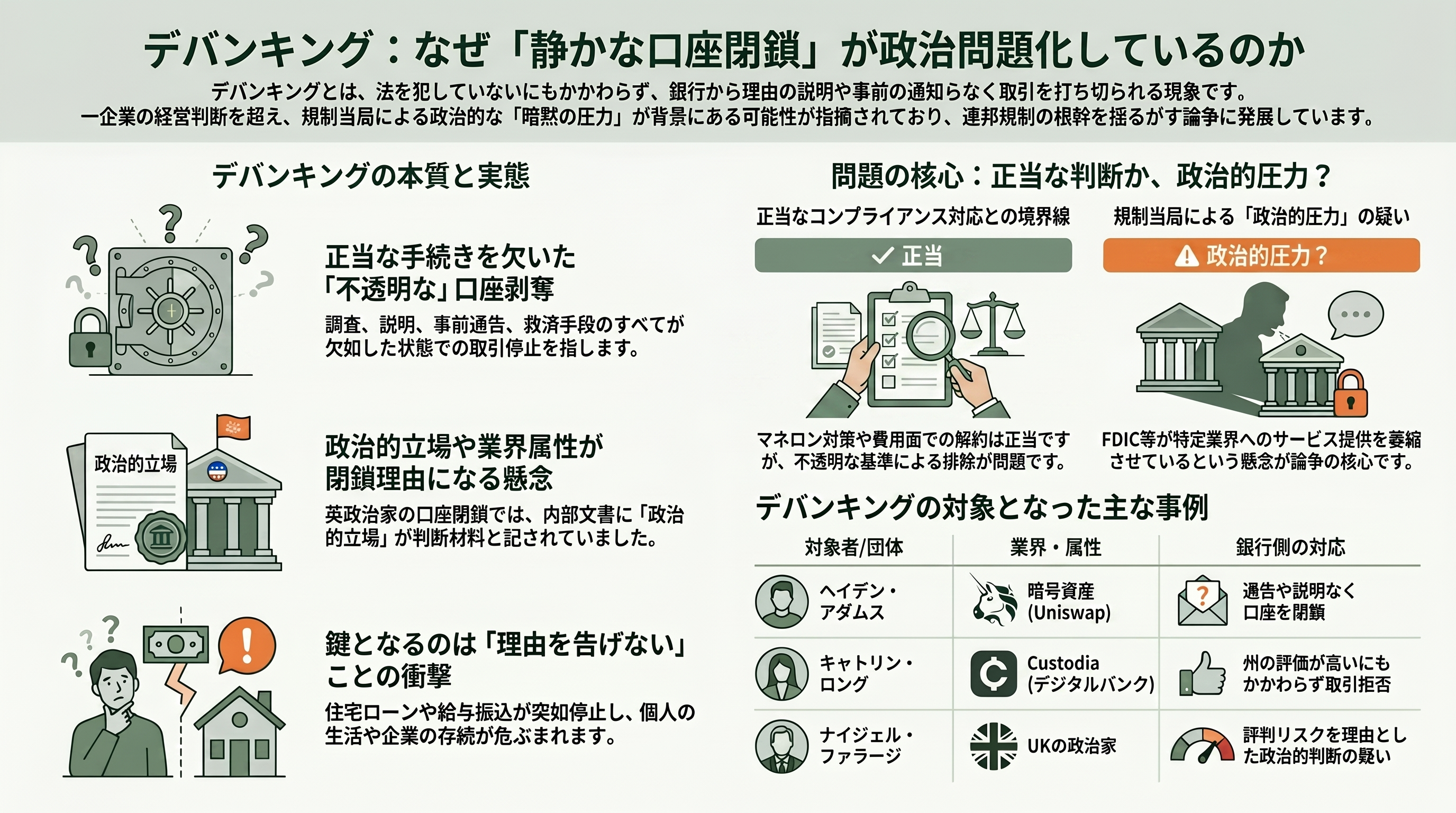 米通貨監督庁（OCC）、デバンキングに関する調査結果を数週以内に発表 - デバンキングとは何か――「静かな口座閉鎖」が政治問題になるまで - 章扉