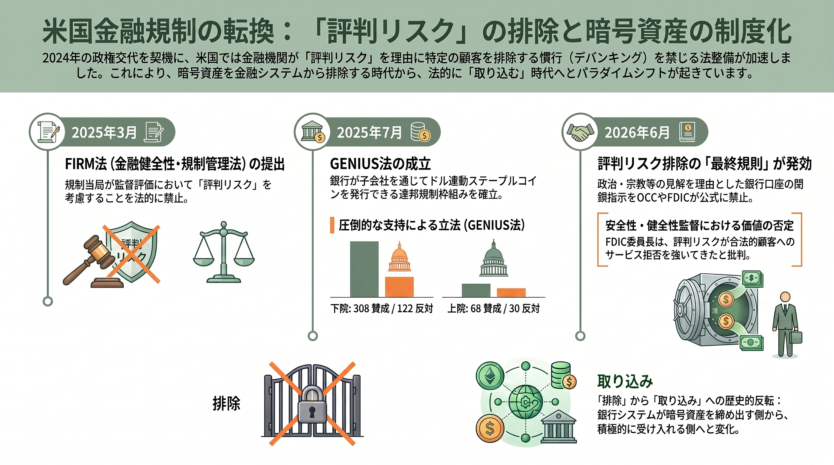 米通貨監督庁（OCC）、デバンキングに関する調査結果を数週以内に発表 - 制度の歯車が回る――大統領令・FIRM法・評判リスク撤廃の最終規則 - 章扉