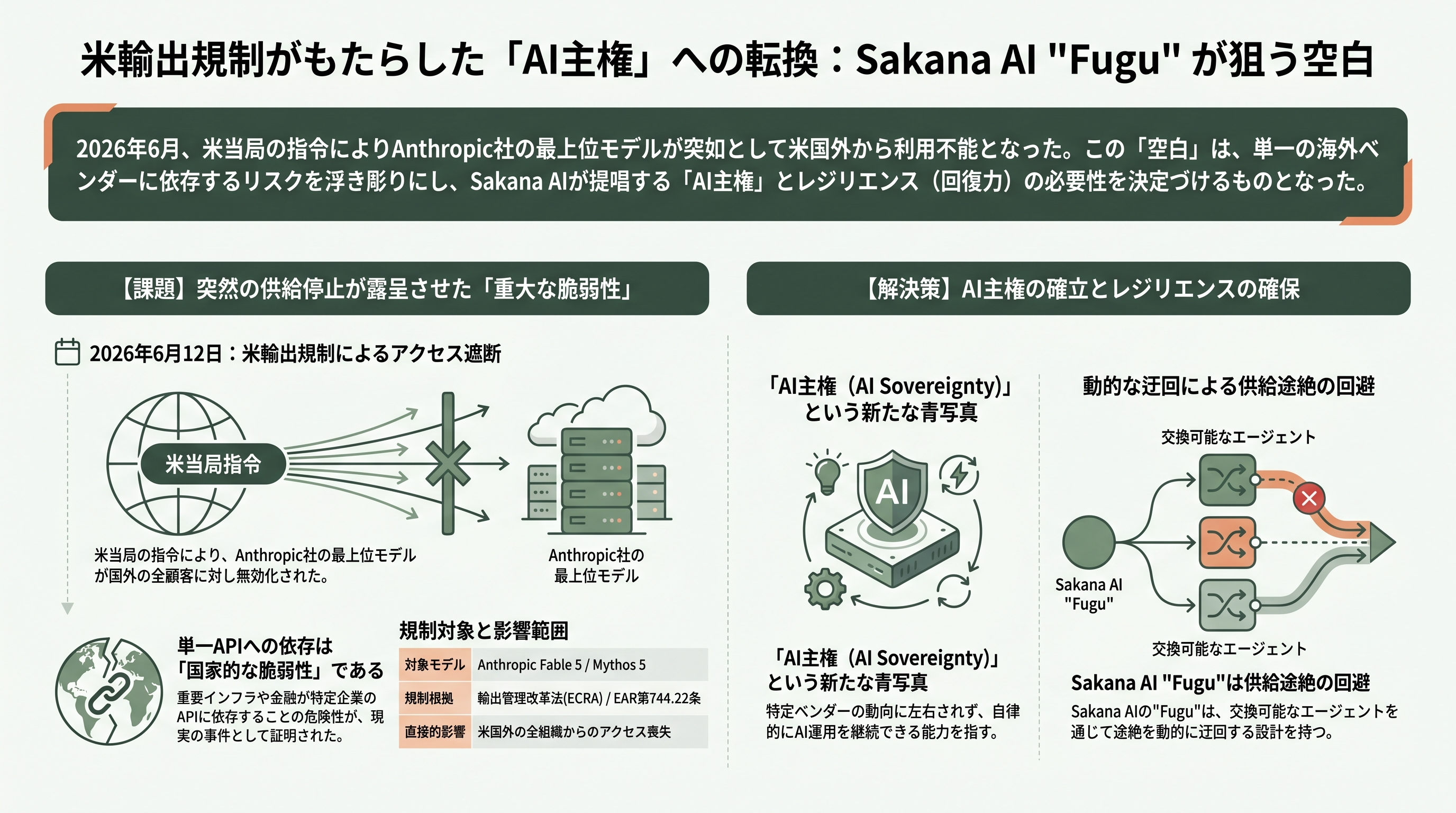 Sakana AIがマルチエージェントシステムSakana Fugu、Fugu Ultraをリリース - なぜ「今」なのか — 6月12日の輸出規制が空けた穴 - 章扉
