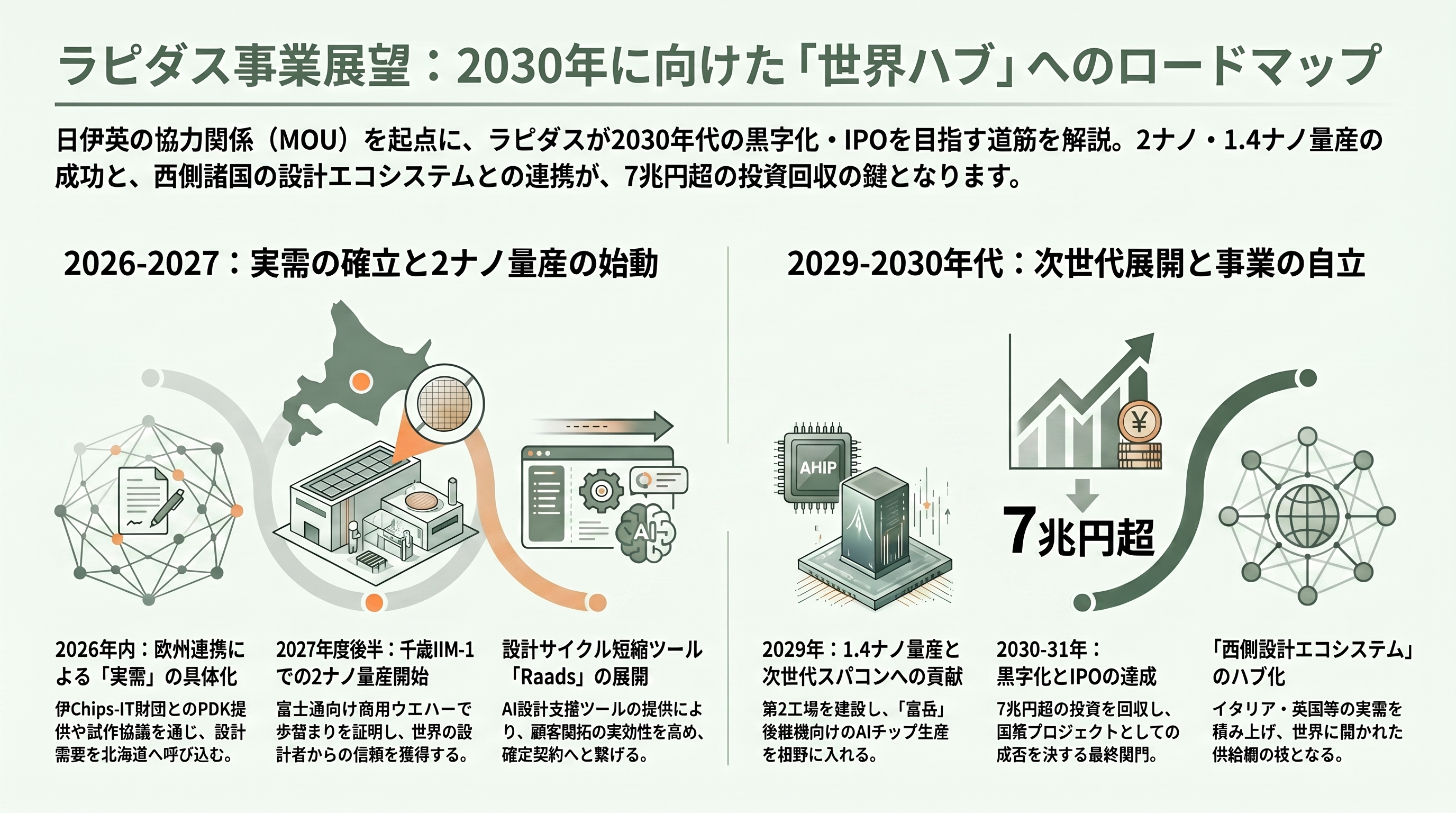 ラピダス（Rapidus）、2ナノ先端半導体の顧客開拓に向け、イタリアの半導体設計機関 Chips-IT財団（Fondazione Chips-IT）と基本合意（MOU） - 今後の展望 ― いつ、何が動くか - 章扉
