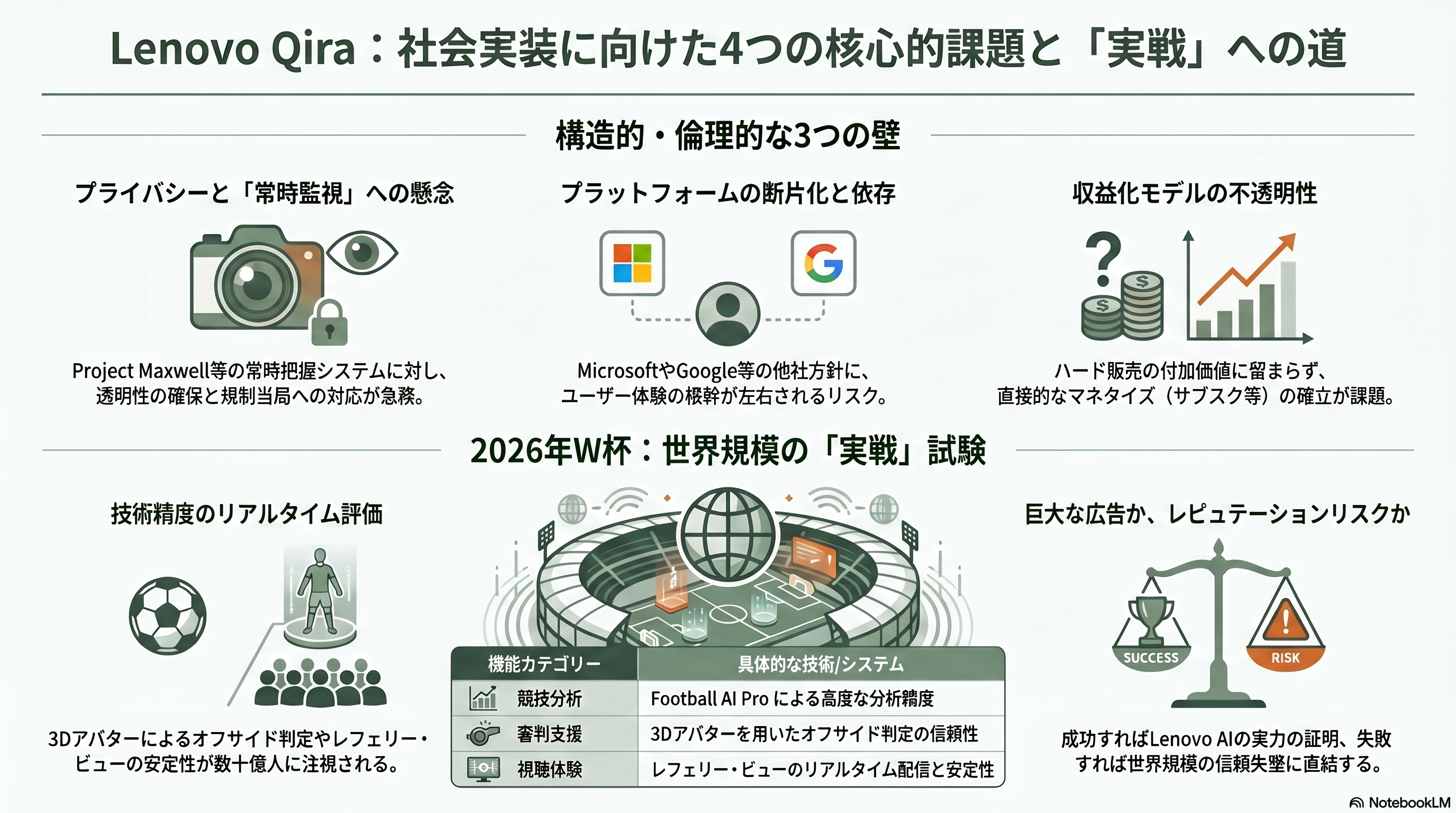 FIFA World Cup 2026オフィシャル・パートナー、LenovoのAI事業の全体像とパーソナルAIエージェントQira（キラ） - 課題——プライバシー、断片化、収益化、そして「実戦」 - 章扉