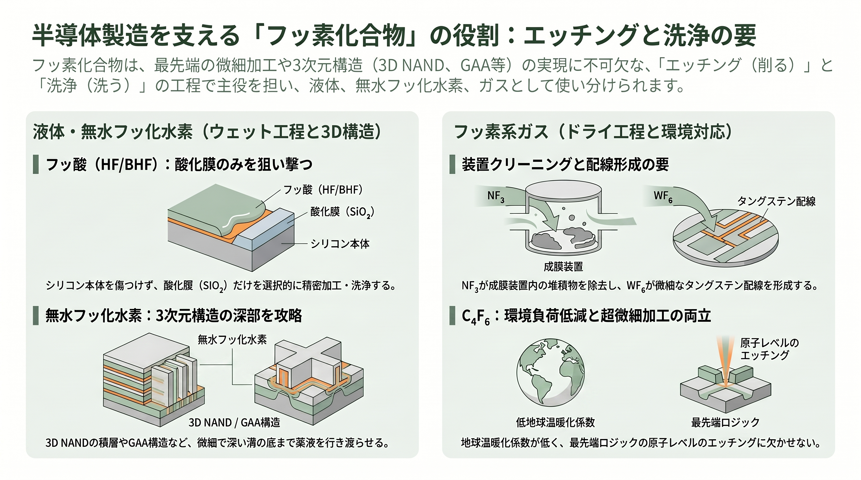 半導体向け高純度フッ酸。ステラケミファ（4109）、ダイキン（6367）、森田化学 - フッ酸・無水フッ化水素・フッ素系ガス——半導体製造のどこで効くのか - 章扉